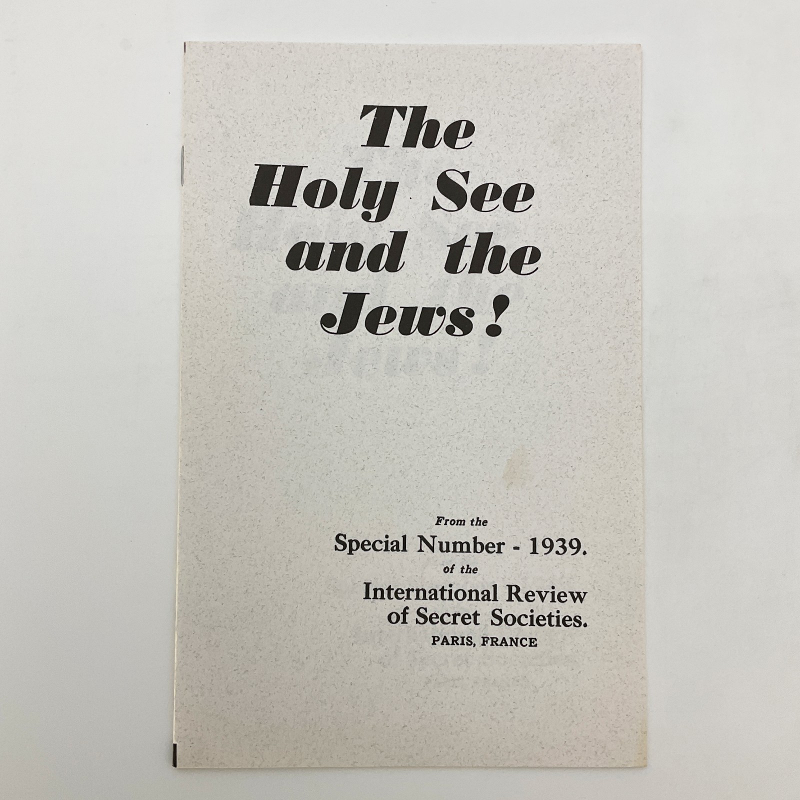 The Holy See and the Jews Special Number 1939 Reprint IRSS IRSS Vatican WWII Era
