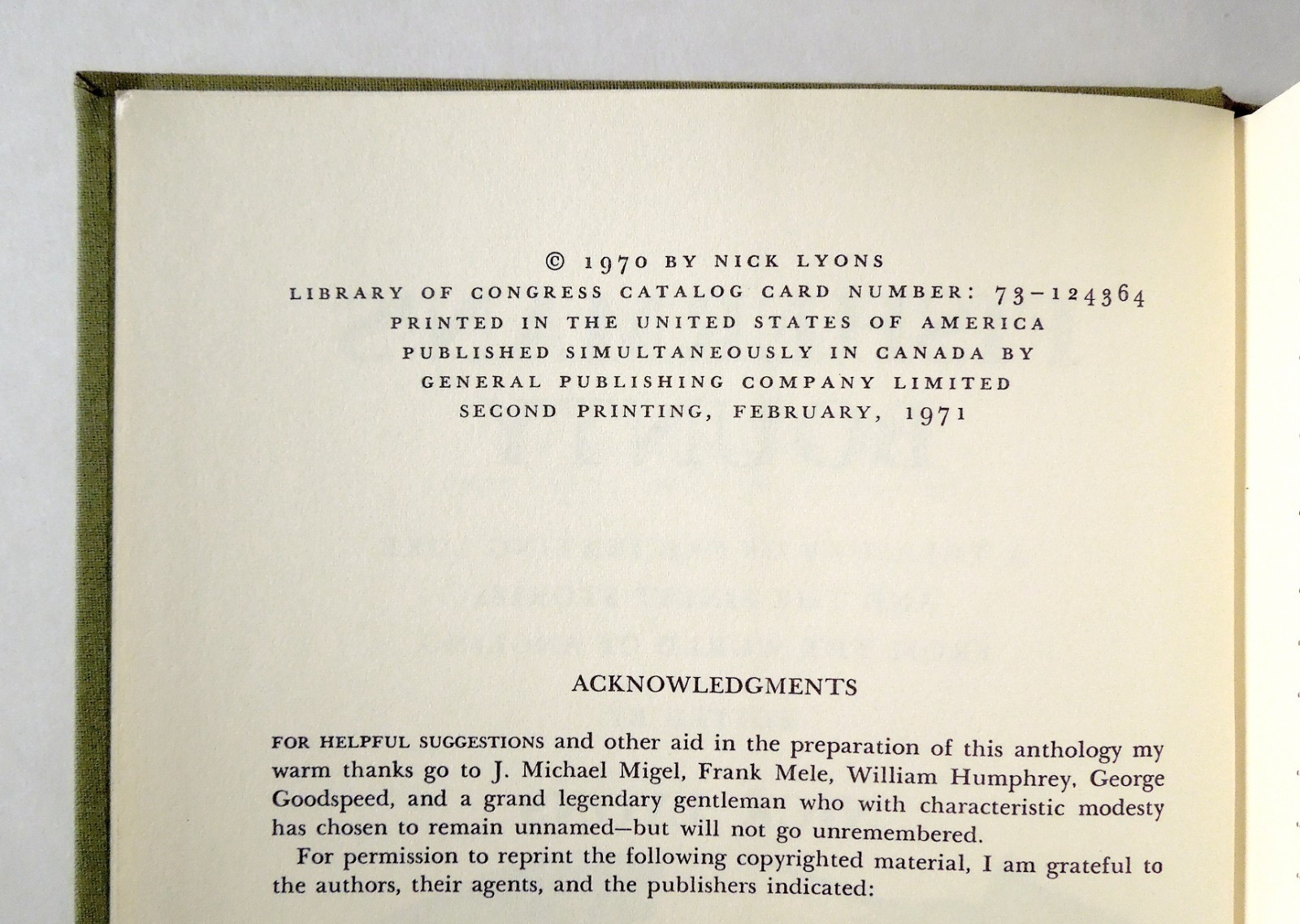 Fisherman’s Bounty – Nick Lyons (editor), 1971 hc w/dj, Crown Publishers Inc.