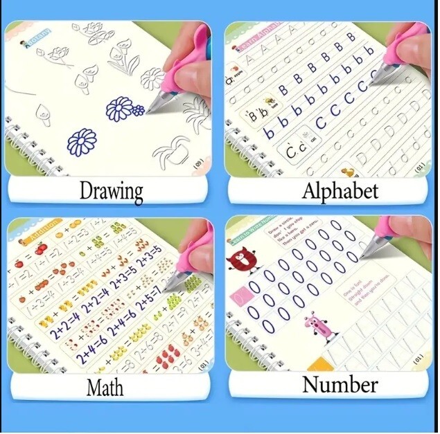 4Pc Groove Books for Kids,Magic Practice,Reusable Handwriting Workbook Kids 3+