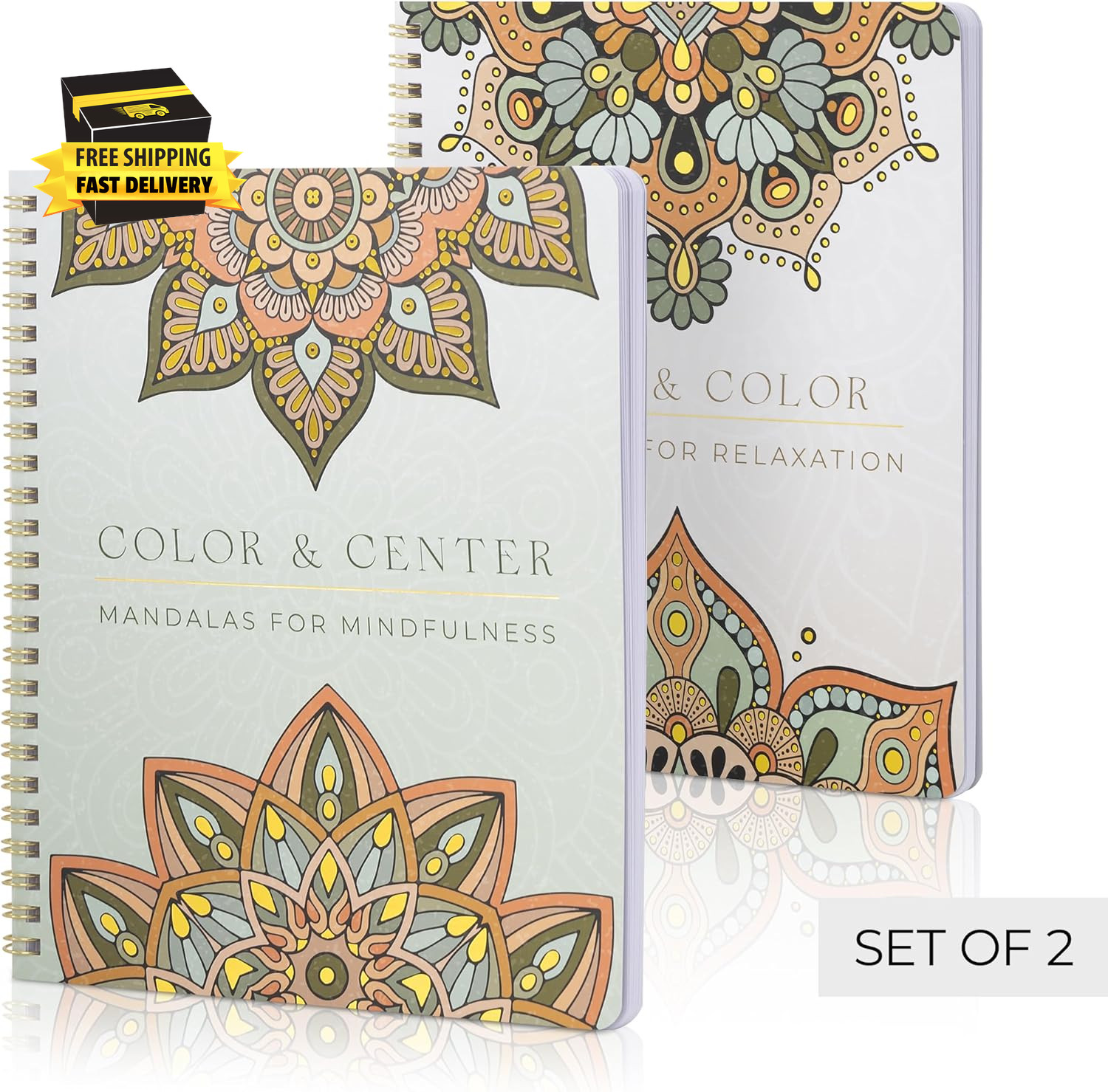 Beautiful Adult Coloring Book Set of 2 for Relaxation – Mandala Coloring Books w