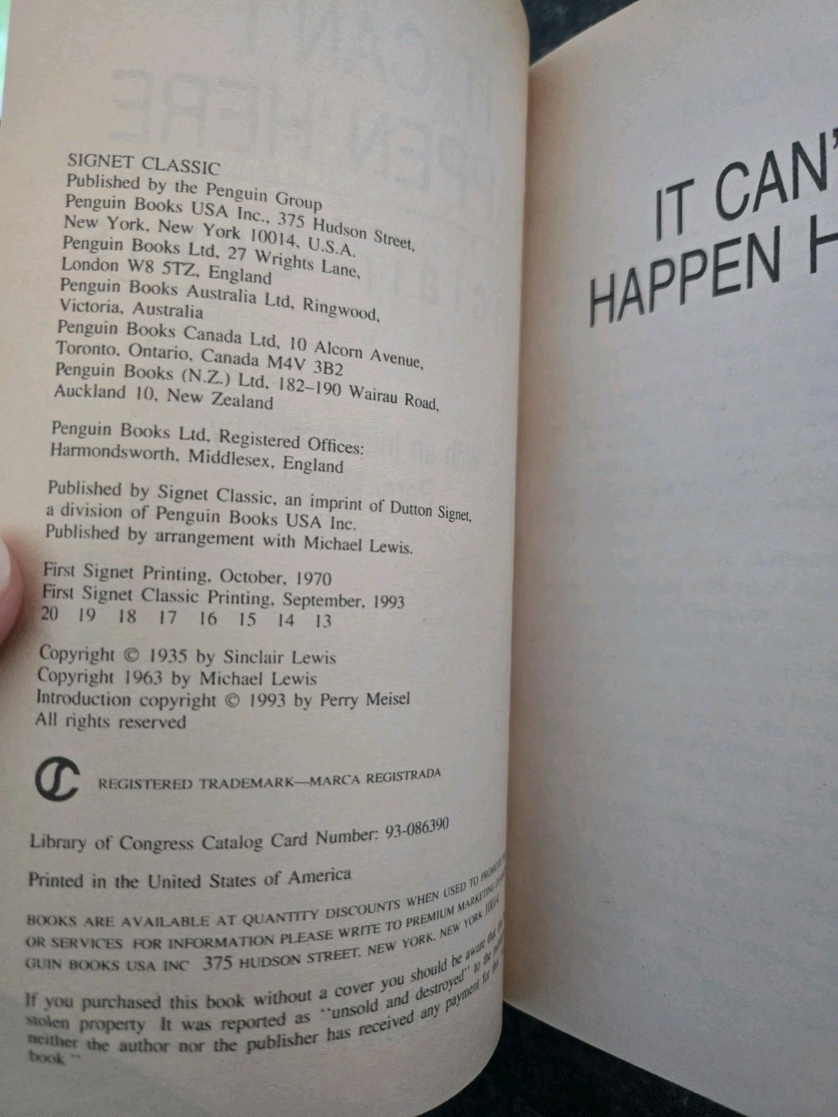 It Can’t Happen Here by Sinclair Lewis Gd+ Paperback 1993