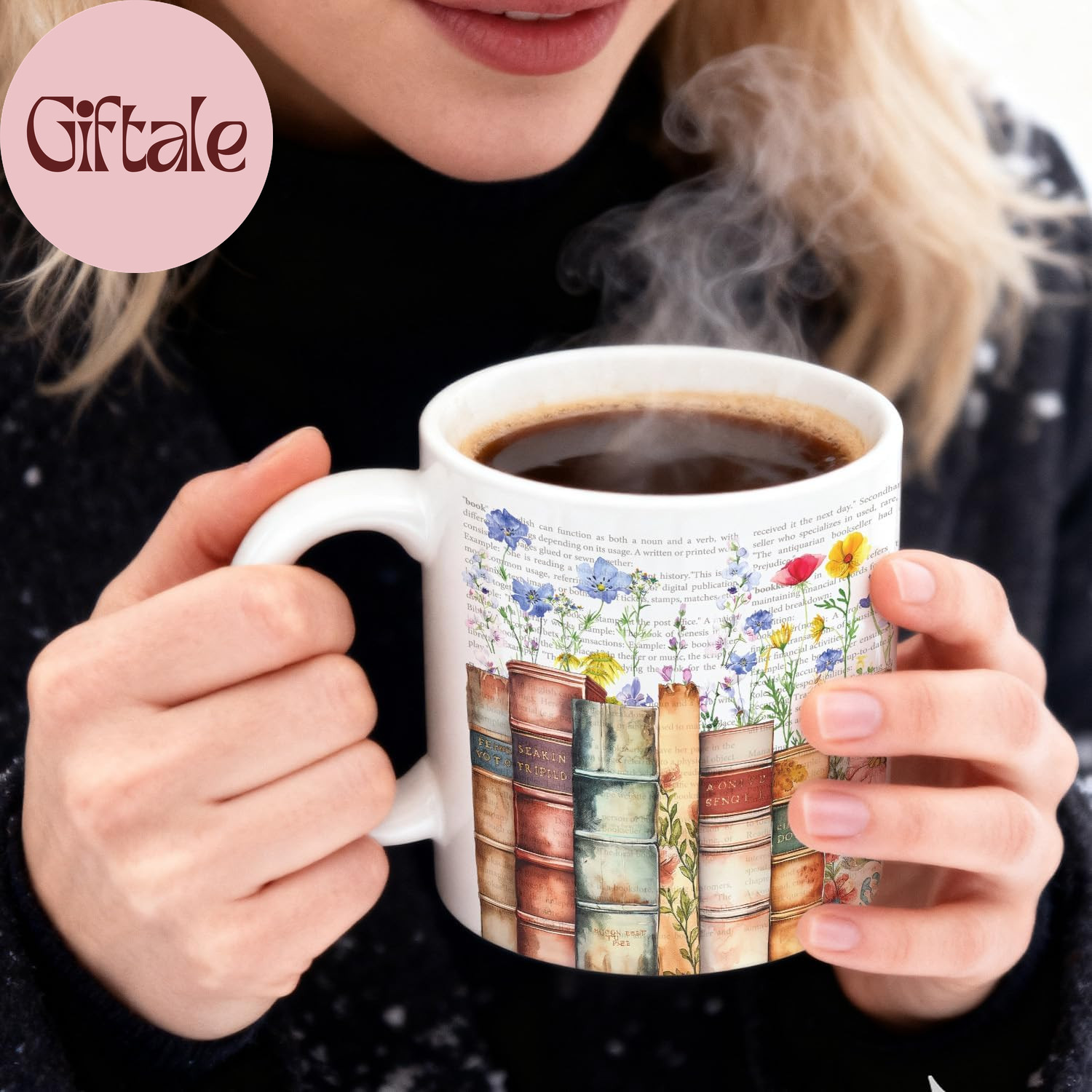 Book & Flowers Coffee Mug 11Oz, Booklovers Gifts for Women Librarian Writer Frie