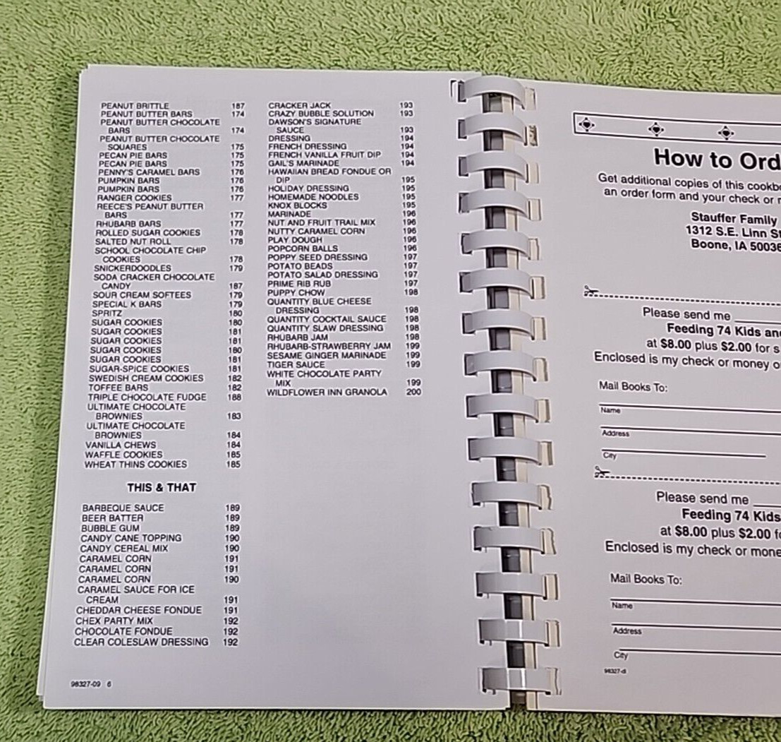 2009 Feeding 74 Kids and a Dog Cookbook 200 pages Stauffer Family & Friends