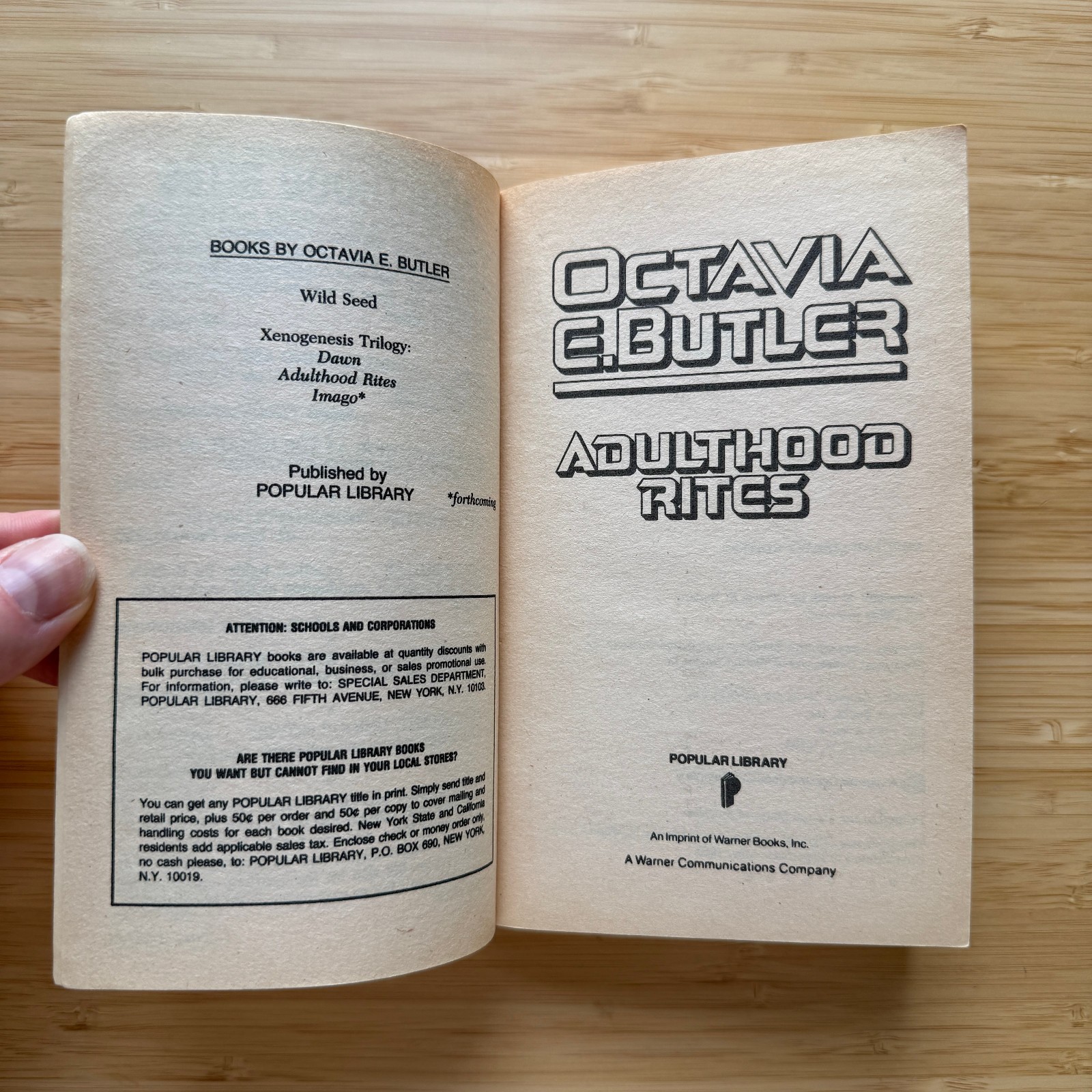 Adulthood Rites by Octavia E. Butler 1989 2nd PB Printing Questar Vintage SF