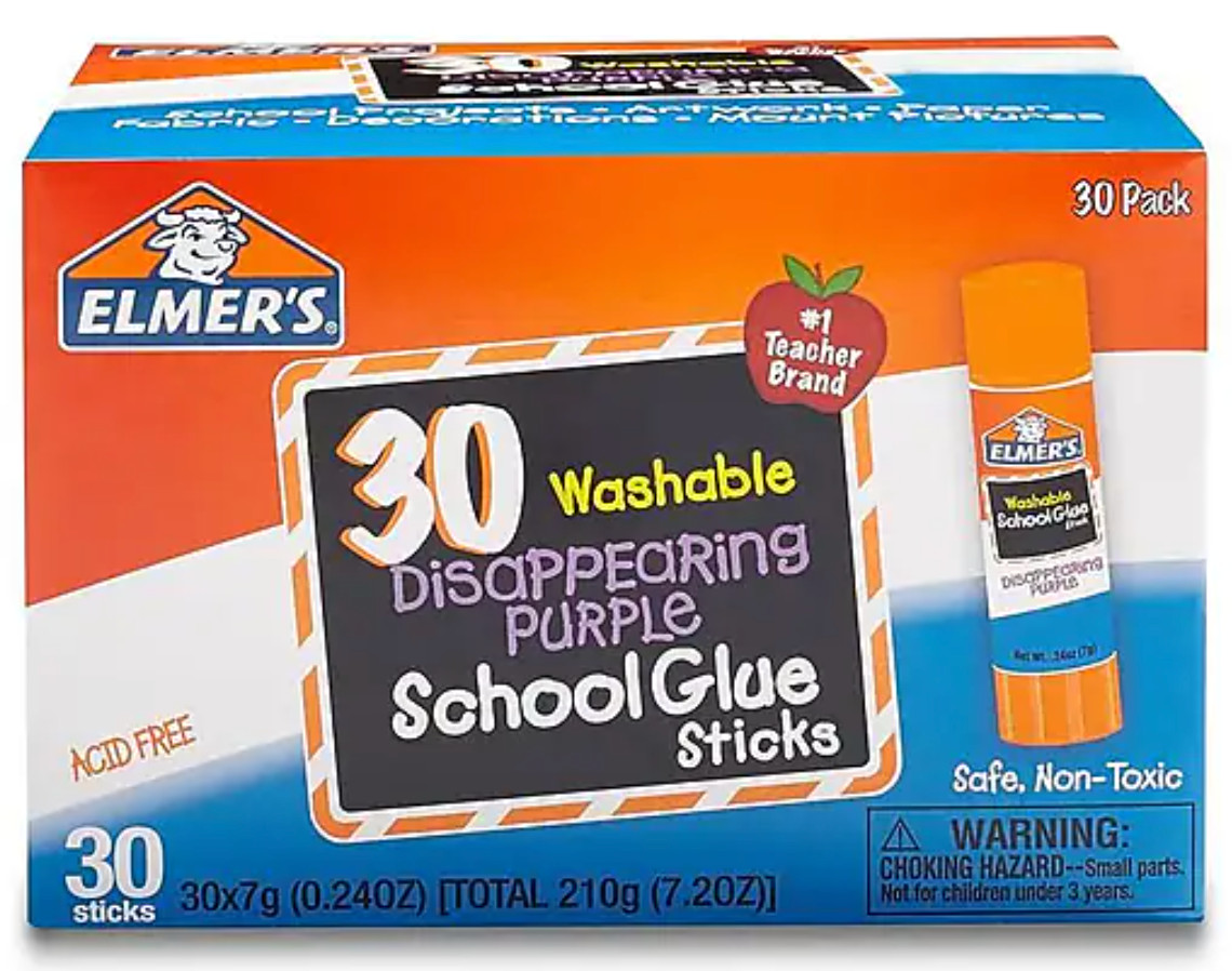 NEW Elmer’s 30 Washable Disappearing Purple School Glue Sticks – 0.24 oz