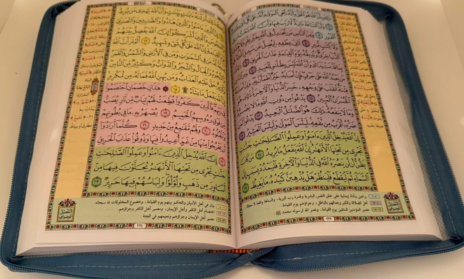 Quran, colored, with Arabic definitions , zip around