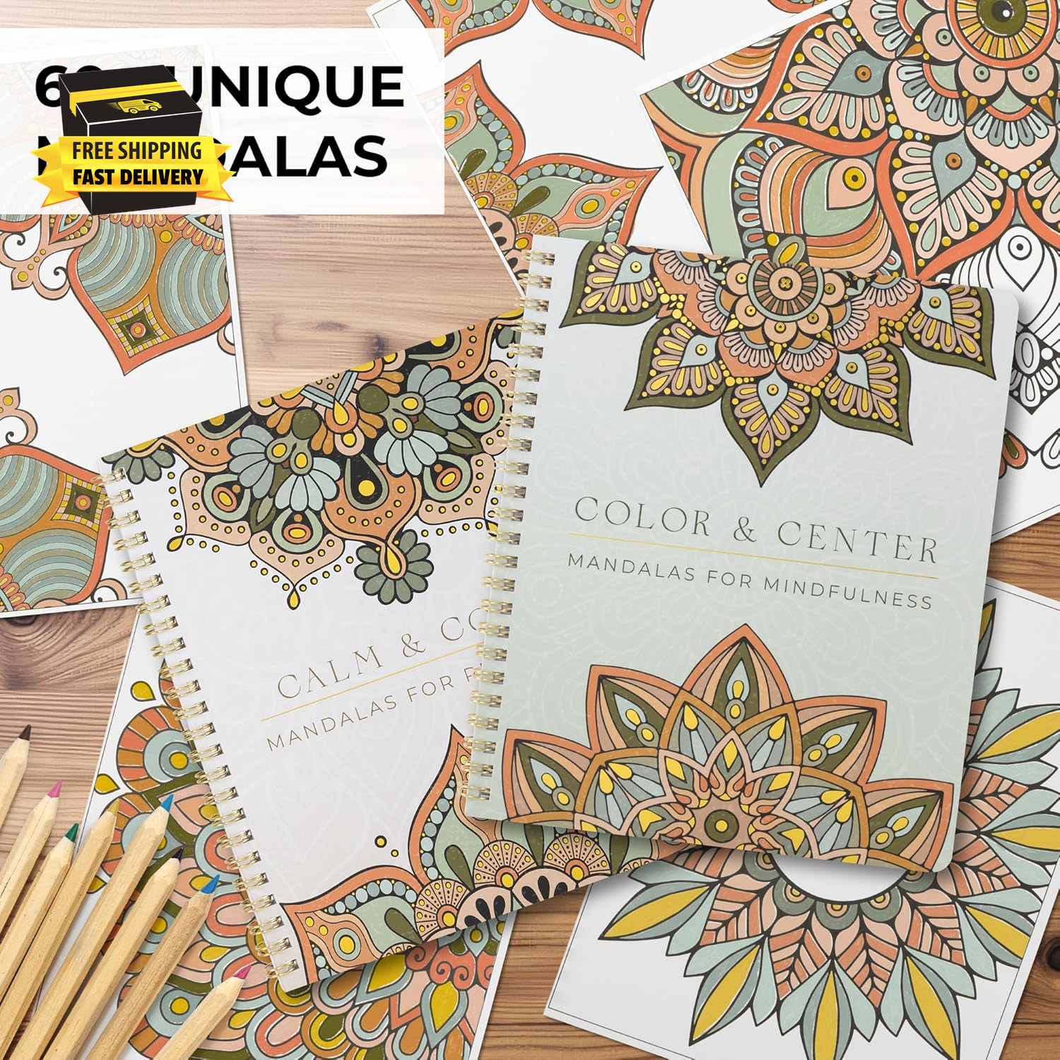 Beautiful Adult Coloring Book Set of 2 for Relaxation – Mandala Coloring Books w