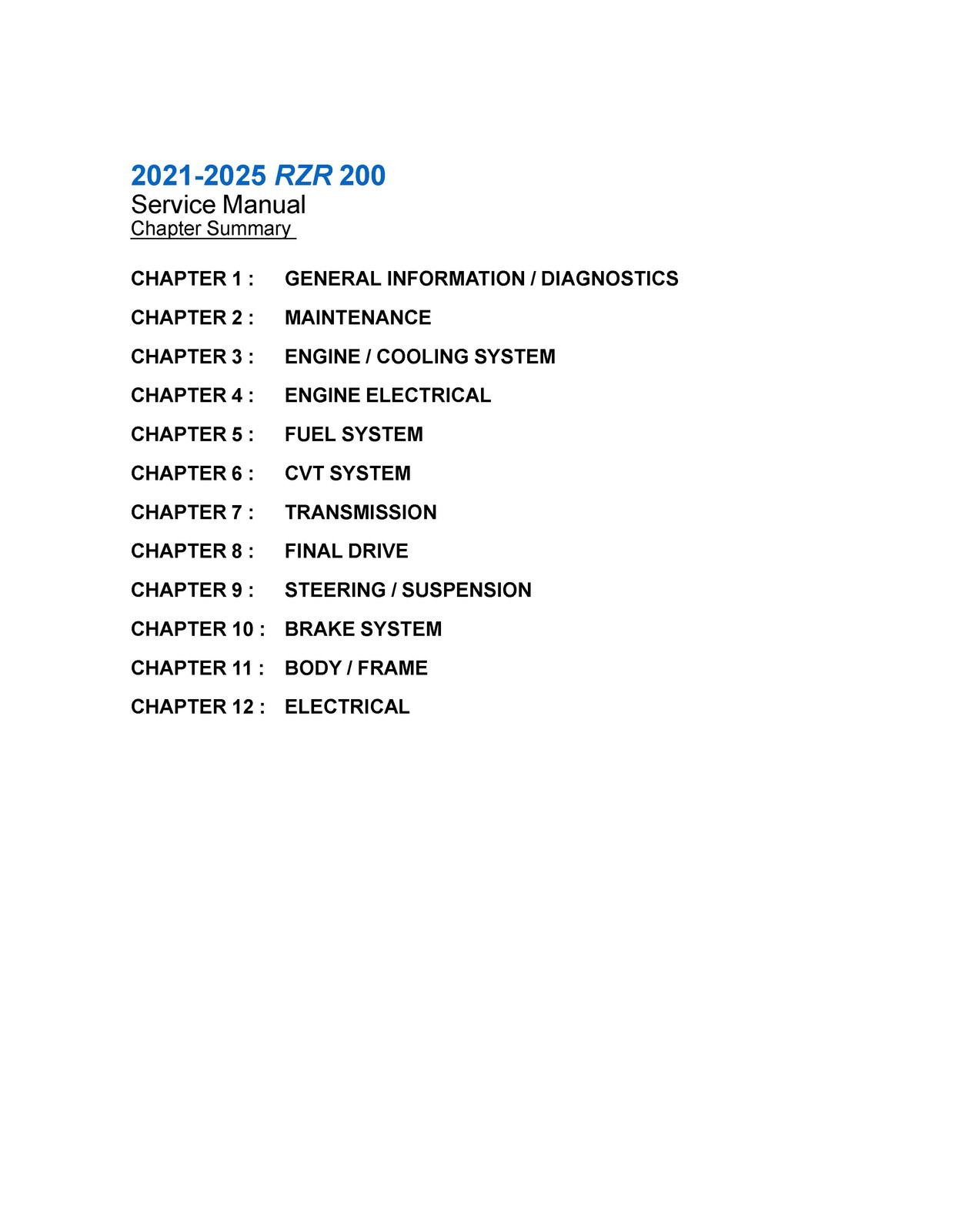 POLARIS RZR 200 Service Manual 2021-2025, TOUGH BINDING – ROBUST FRONT & BACK