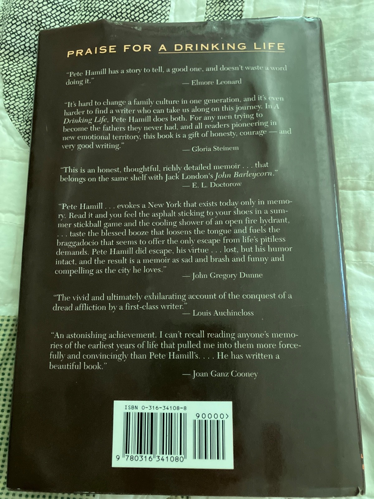 A Drinking Life, HC Book by; Pete Hamill, SGD, 1994, ex condition W/Jacket