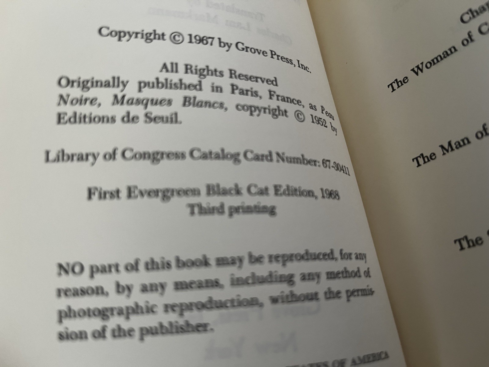 Frantz Fanon – Black Skin White Masks, 1968 1st Black Cat Edition 3rd Printing