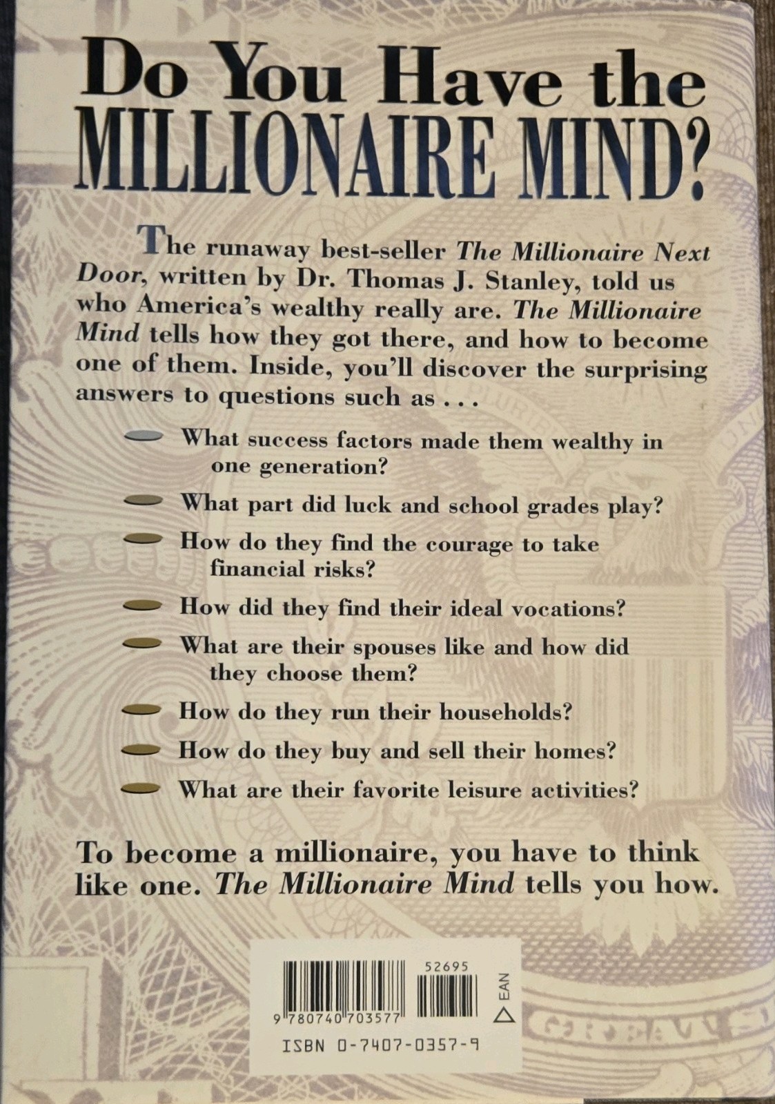 Thomas J. Stanley The Millionaire Mind Paperback 2000 Andrews McMeel Publishing
