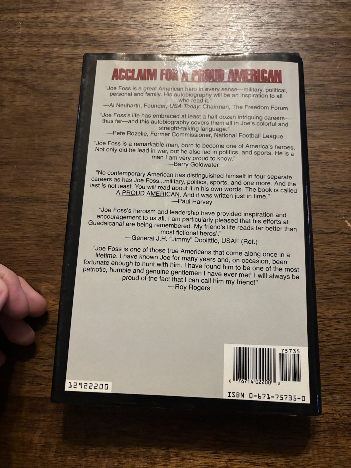 SIGNED A Proud American By Joe Foss 1st Printing First Edition 1992 Hardcover
