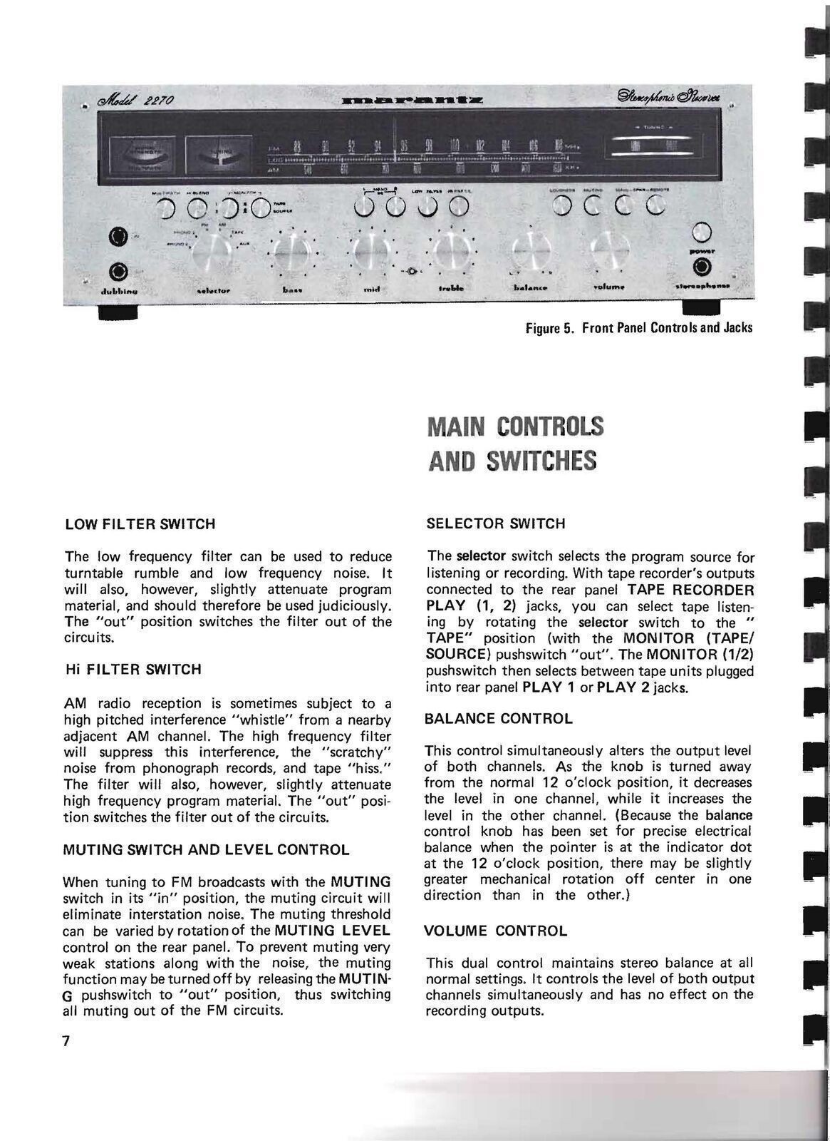MARANTZ 2270 Receiver User Manual Operation Instructions Guide – SPIRAL BINDING