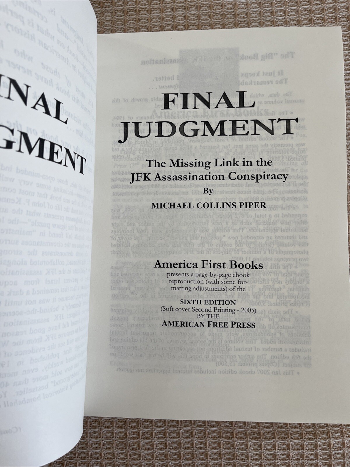 Final Judgment: The Missing Link in the JFK Assassination Conspiracy, 8”X11.5”