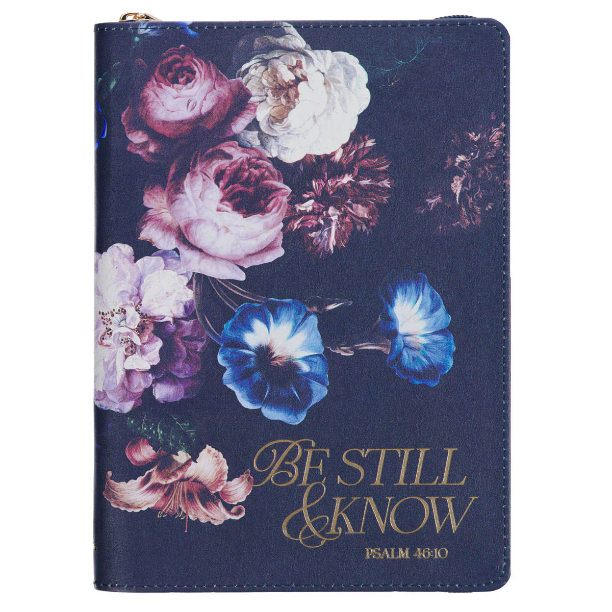 Navy Blue Vegan Leather Zipped Journal, Inspirational Women’s Notebook Be Still