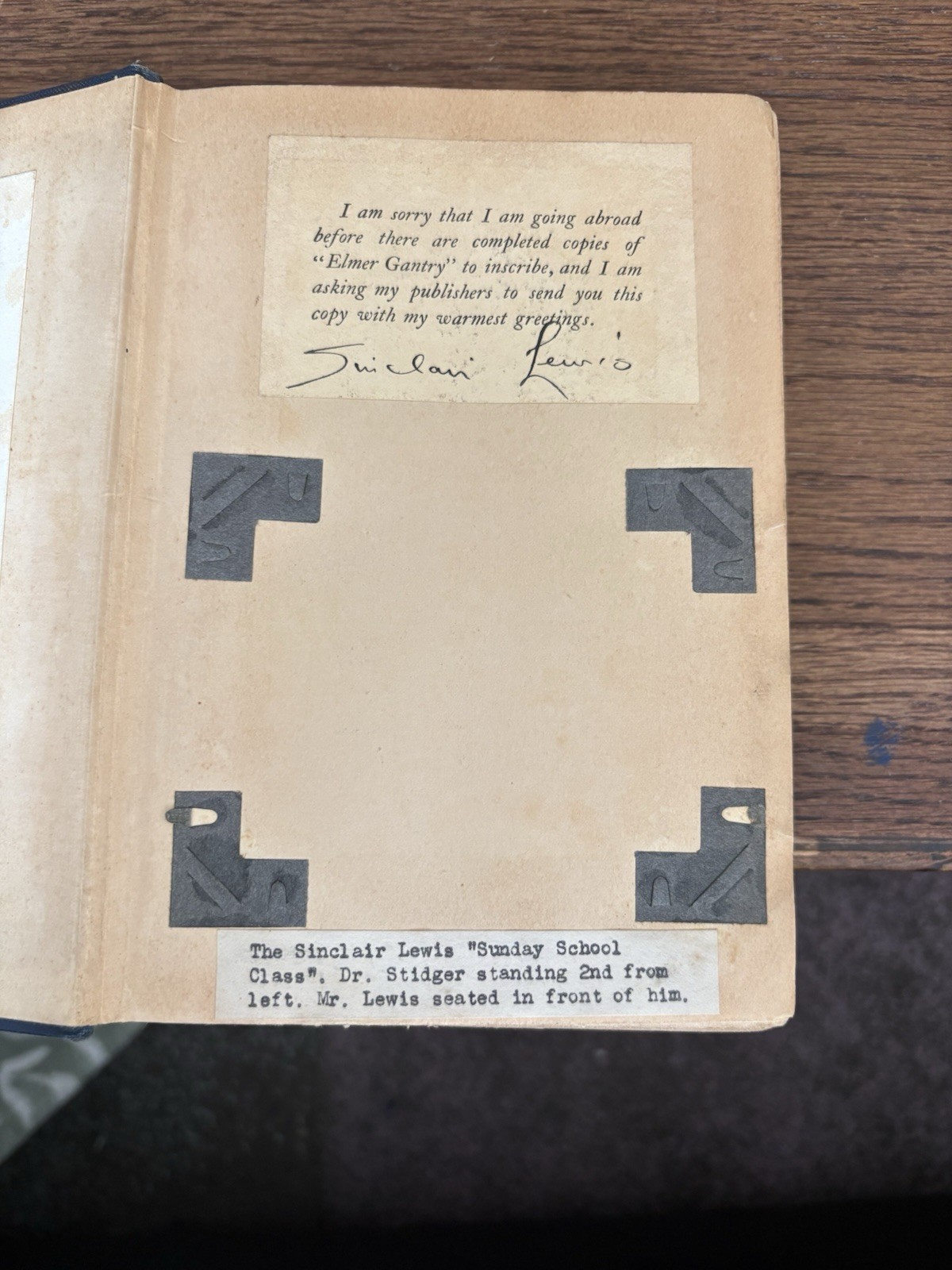 Sinclair Lewis Elmer Gantry Signed & Inscribed Hardcover Harcourt Brace 1927