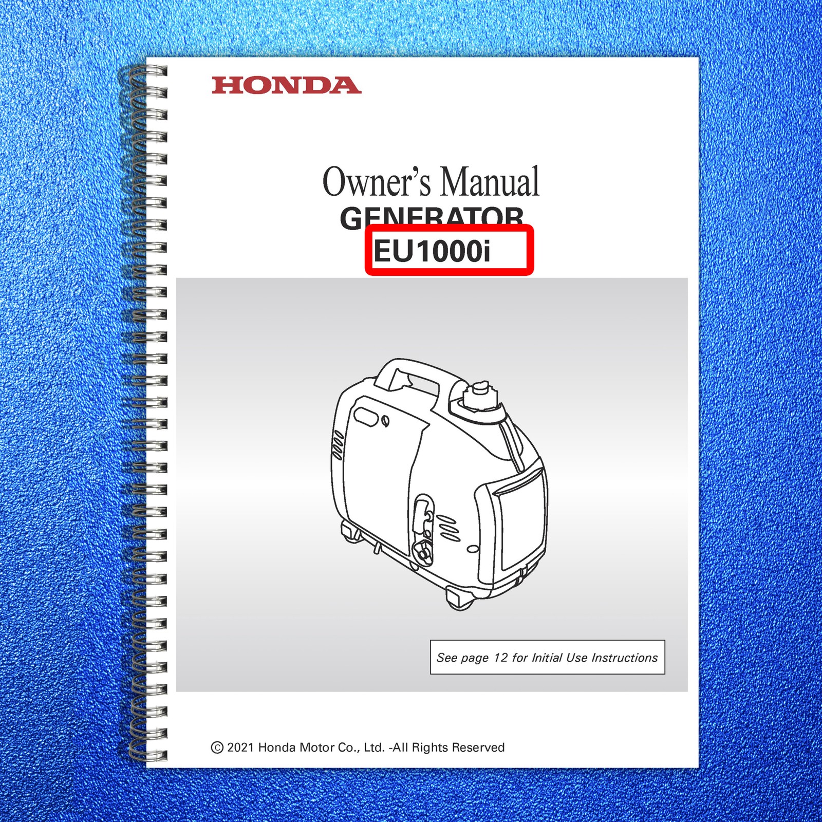 HONDA EU1000i Generator Owners Manual 2021 – STEEL WIRE BOUND – TOUGH COVERS