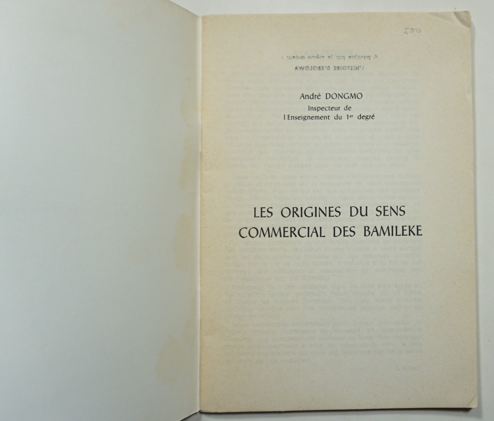 Les Origines du Sens Commercial des Bamileke 1974 Dongmo Cameroon Economics