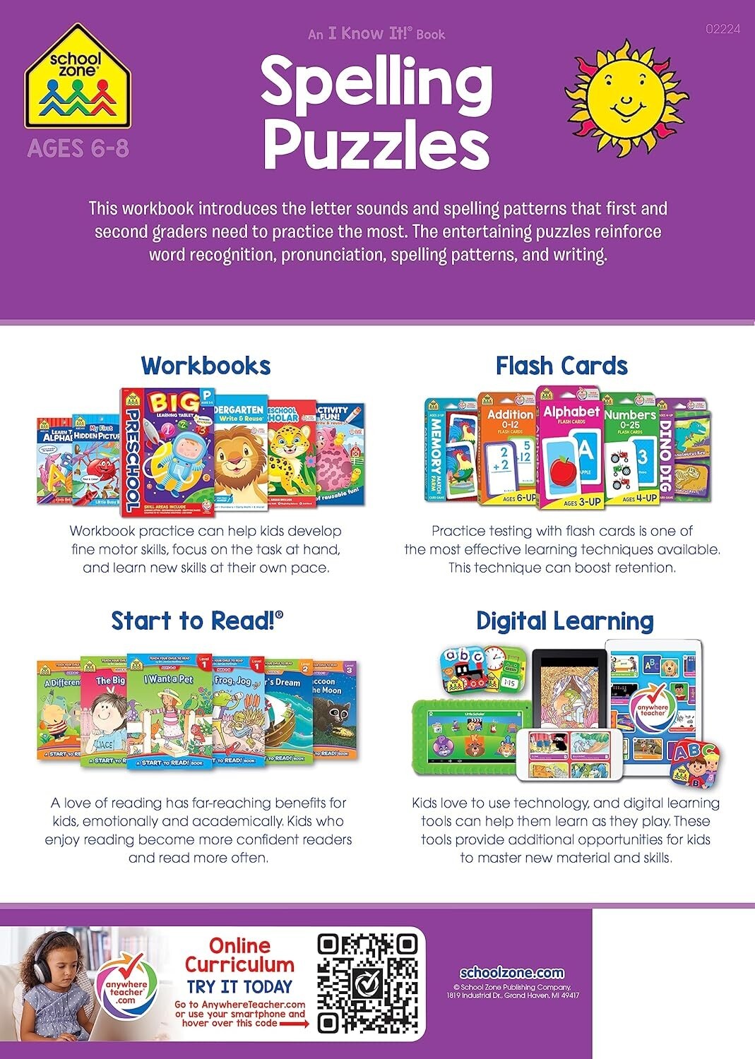 Spelling Puzzles Workbook for Kids Ages 6 to 8, 1st 2nd Grade Vowels Sounds NEW