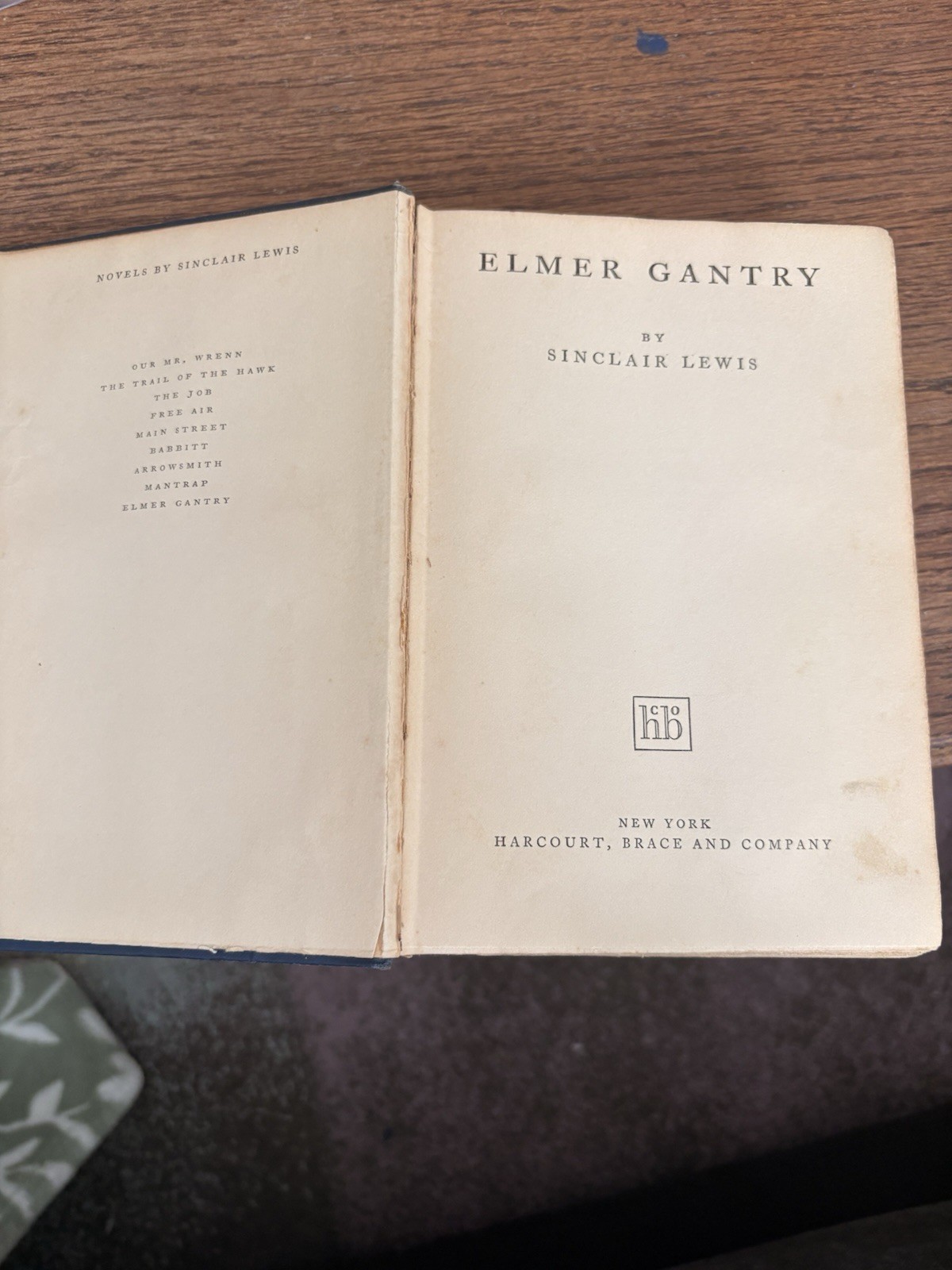 Sinclair Lewis Elmer Gantry Signed & Inscribed Hardcover Harcourt Brace 1927