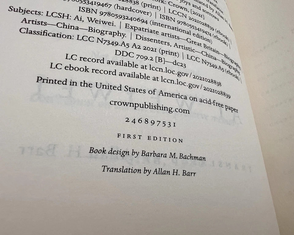 SIGNED Edition AI WEIWEI 1000 Years of Joys and Sorrows A Memoir 1st Edition