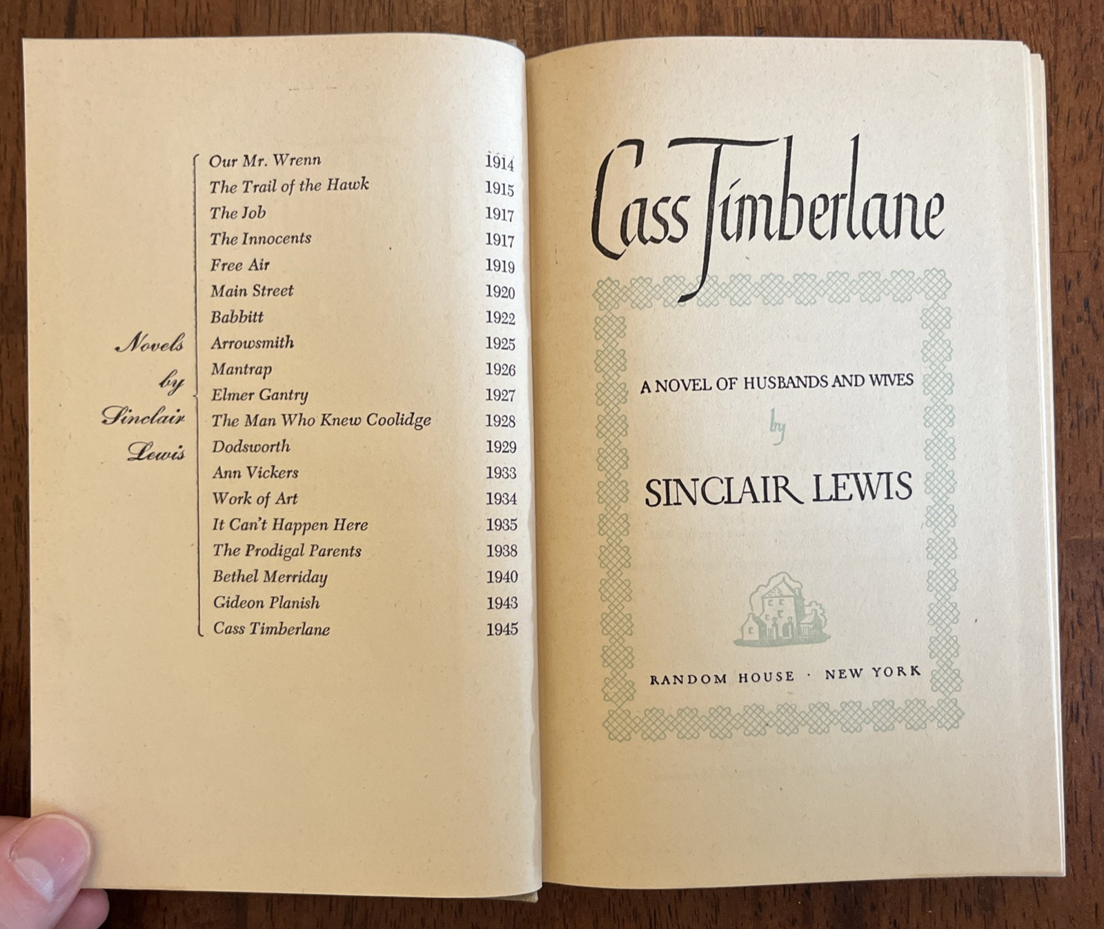 Cass Timberlane, by Sinclair Lewis, HC 1945 First Edition!