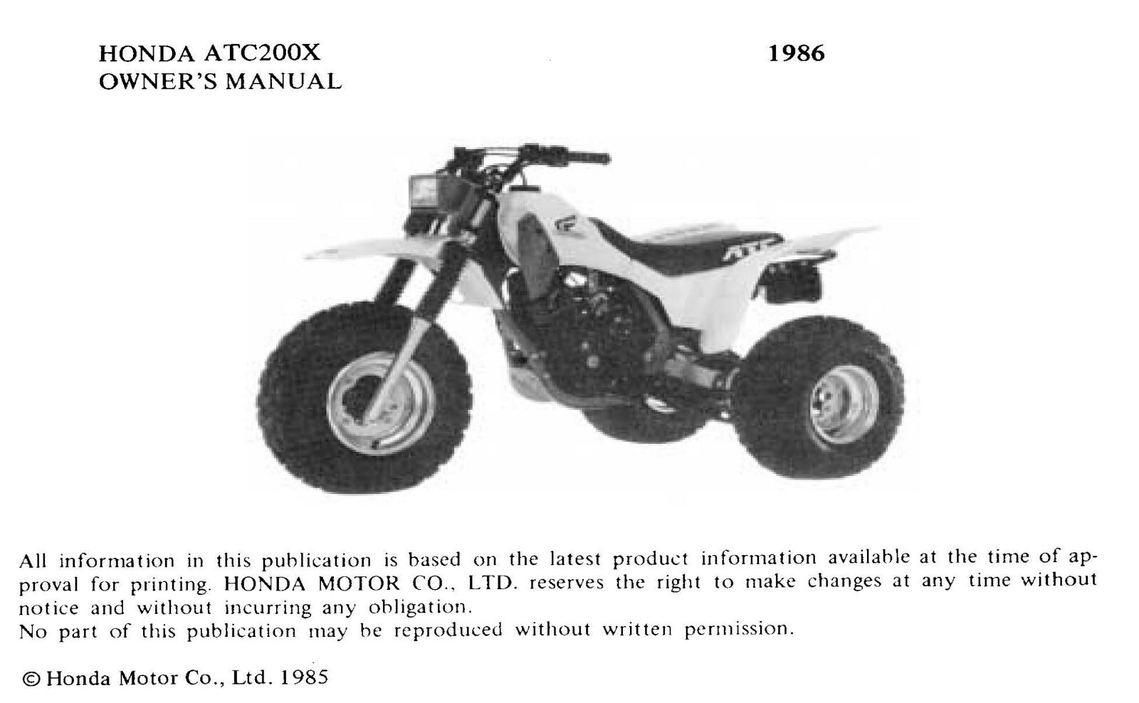 1986 Honda ATC200X Owner’s Manual 68 Pages