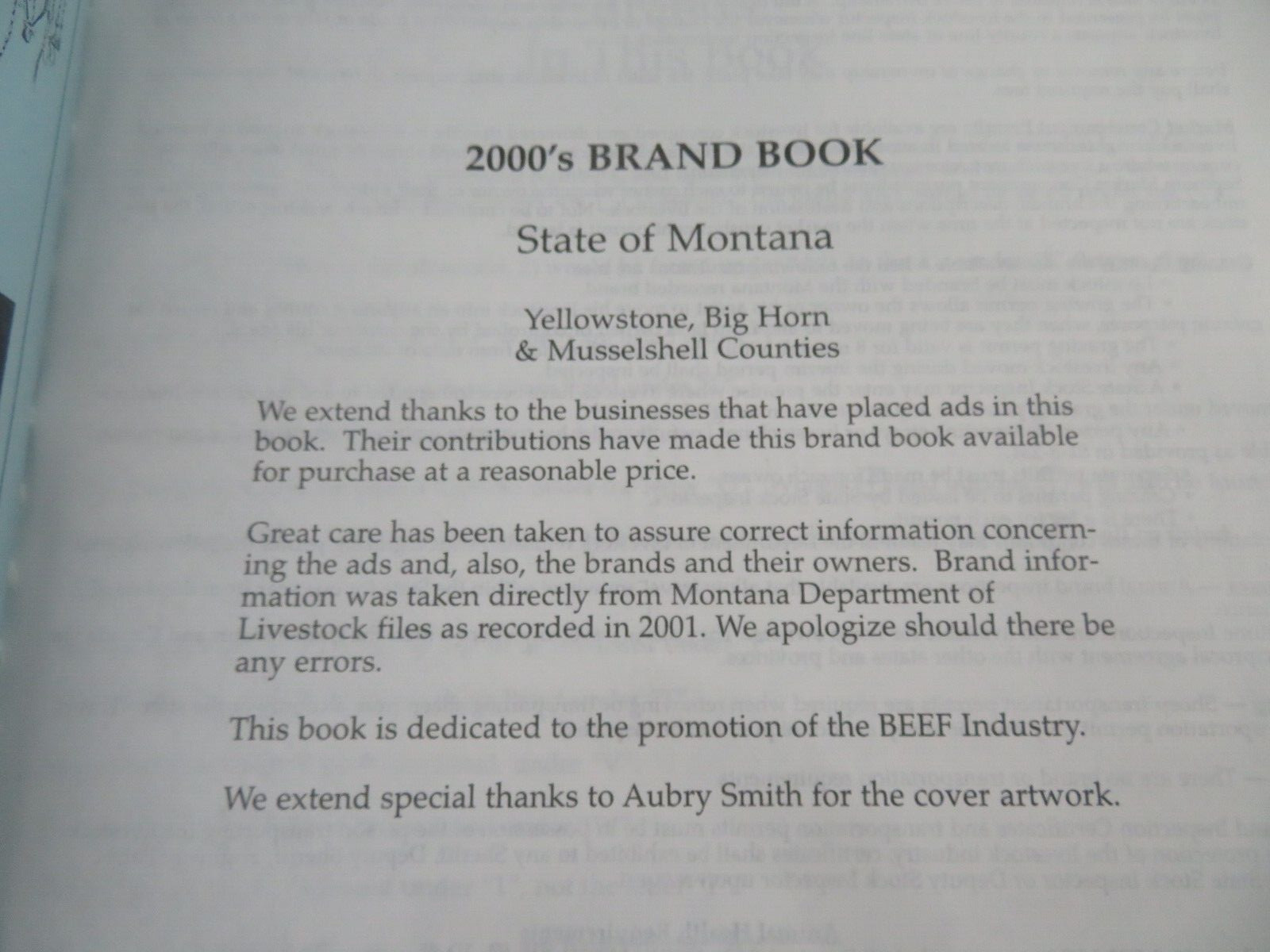 2000’s Brand Book State Of Montana Yellowstone Big Horn Musselshell