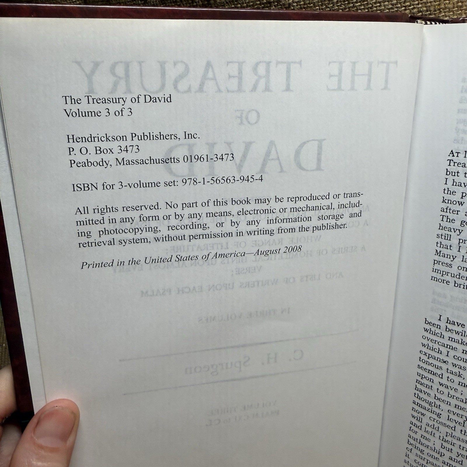 The Treasury of David Vol 3 C.H. Spurgeon Classic Reflections Wisdom Psalms HC