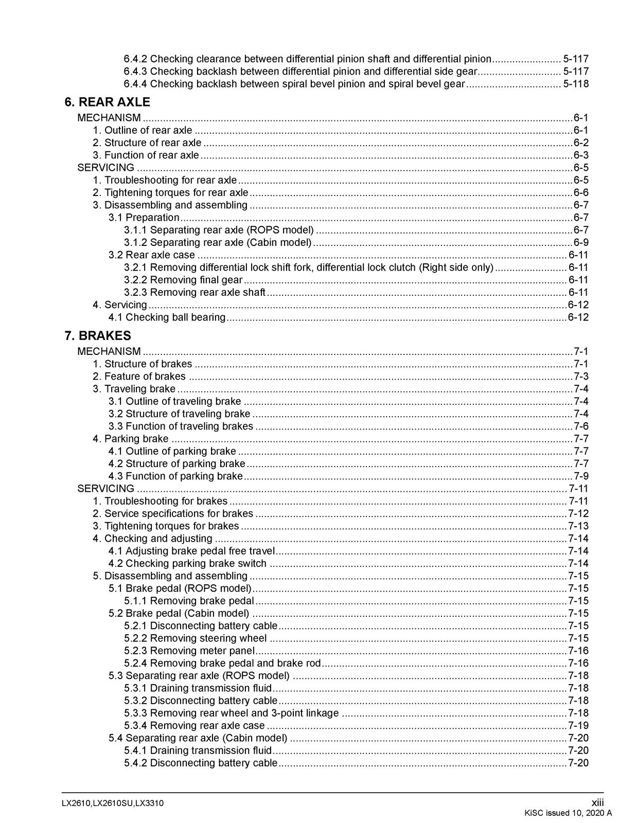KUBOTA LX2610 LX2610SU LX3310 WORKSHOP MANUAL, BIND – FRONT & BACK – XL FOLDOUTS