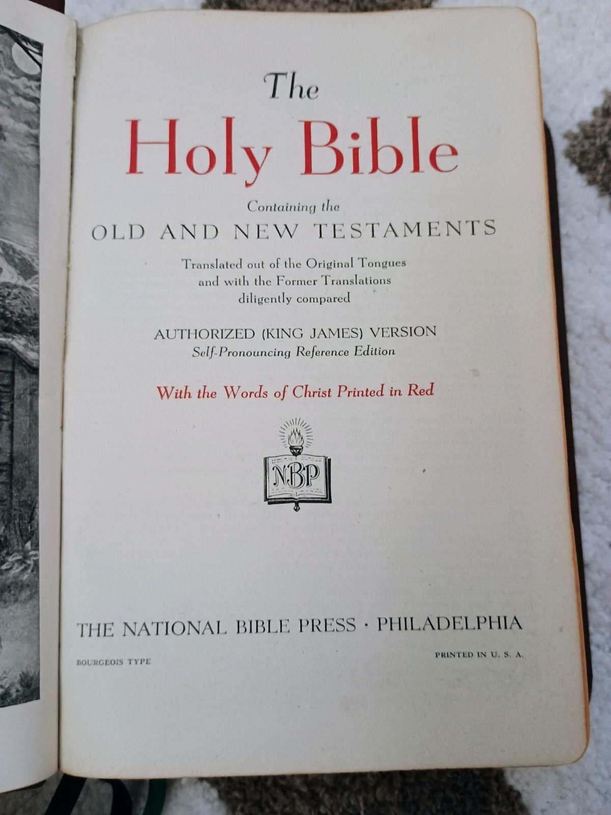HOLY BIBLE King James KJV National Bible Press Brown THUMB INDEX Words In Red