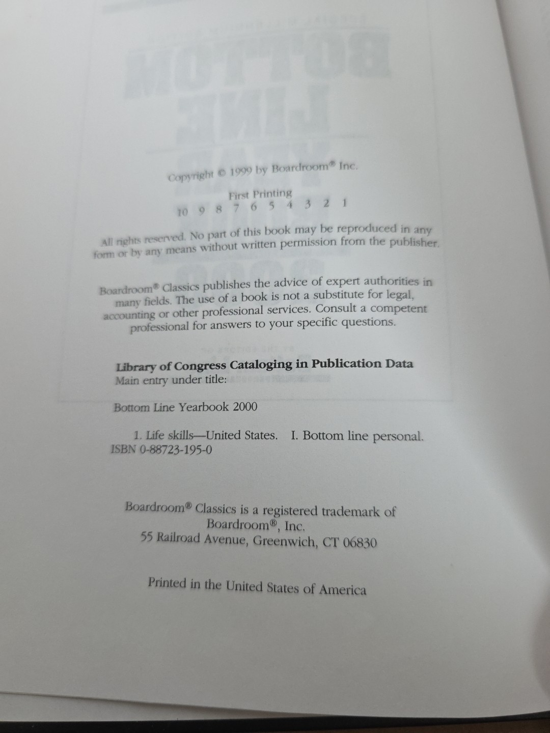 SPECIAL MILLENNIUM EDITION BOTTOM LINE YEAR BOOK 2000