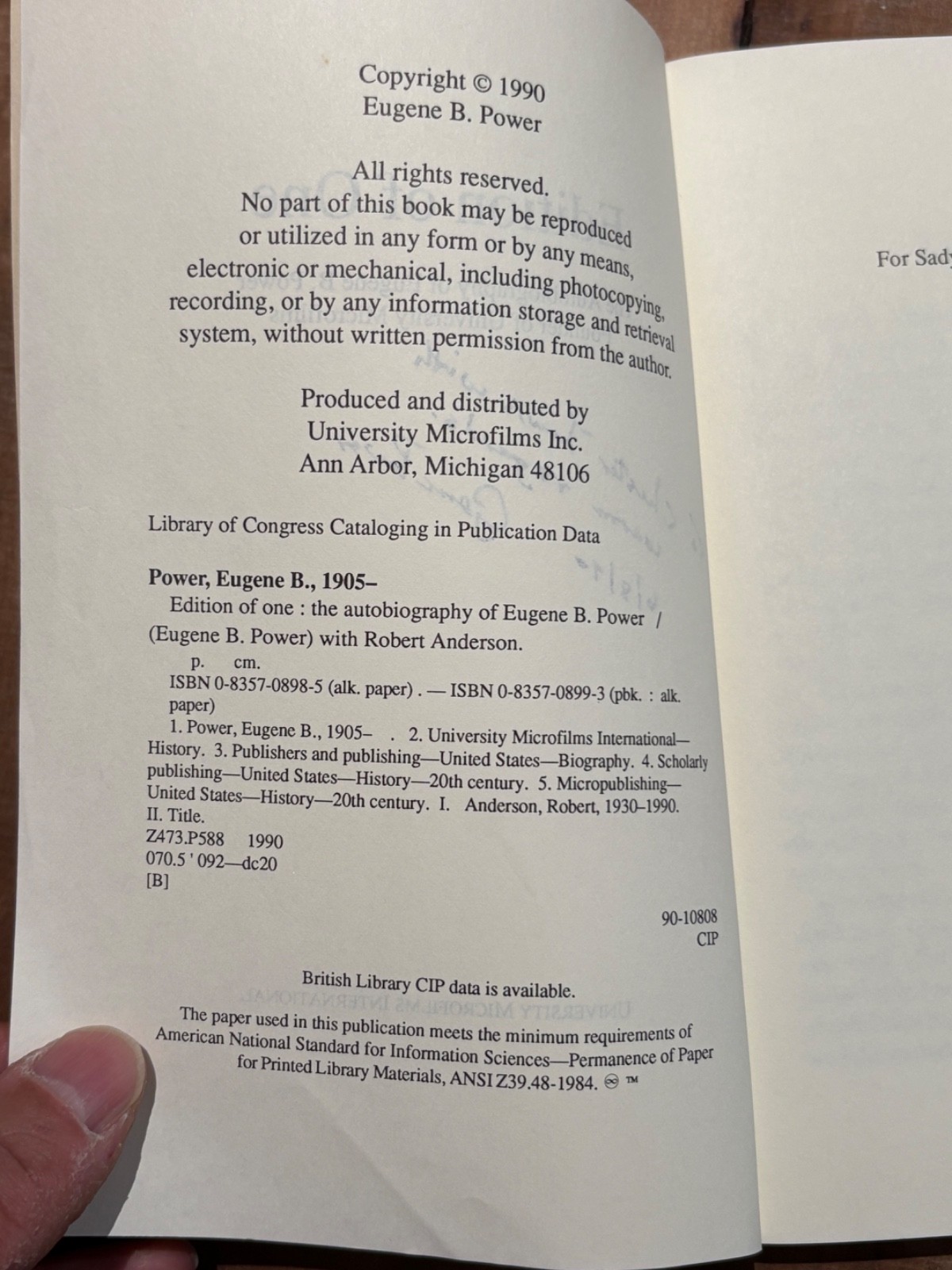 Signed 1st edition Edition Of One Trade PB Eugene B. Power Microfilm