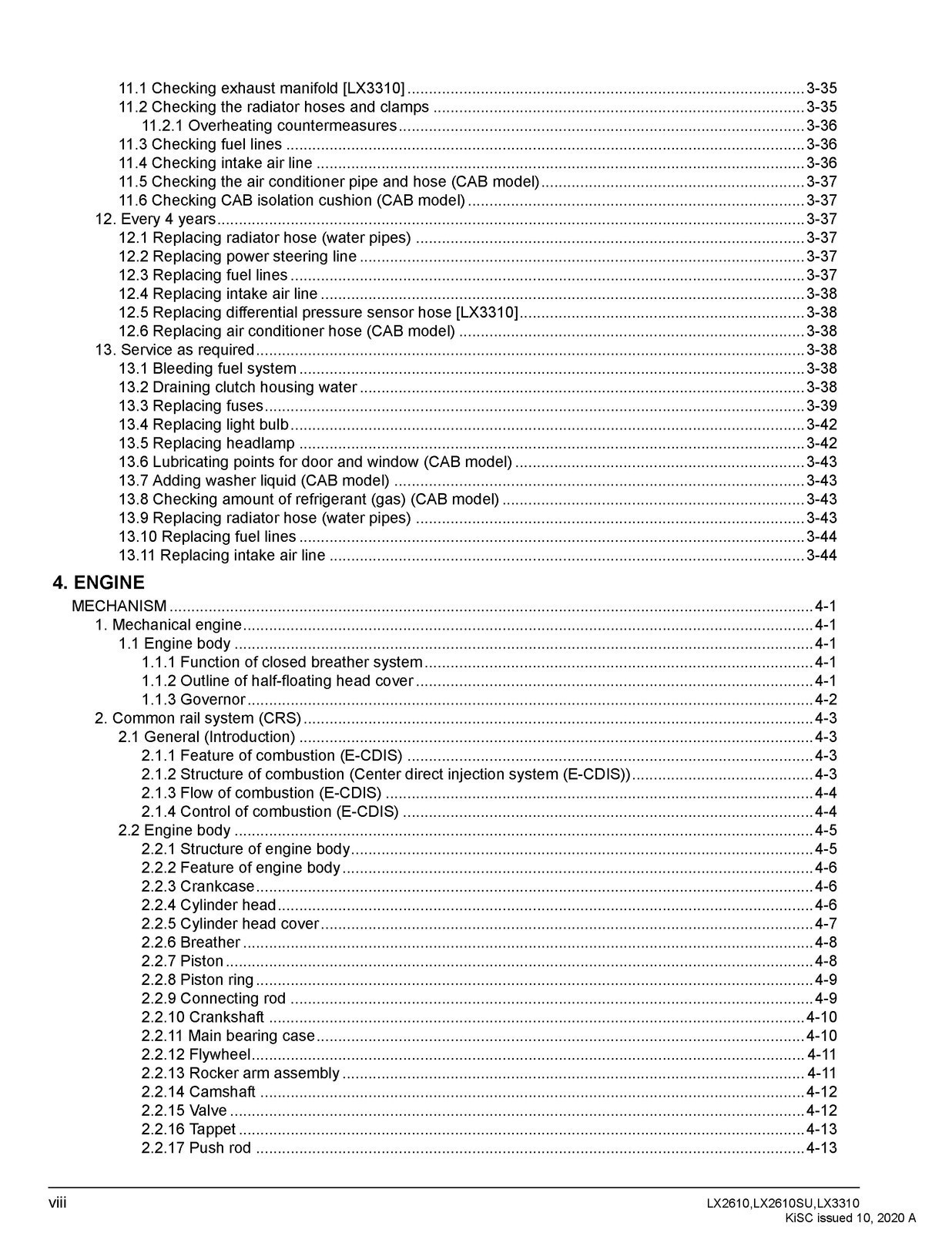 KUBOTA LX2610 LX2610SU LX3310 WORKSHOP MANUAL, BIND – FRONT & BACK – XL FOLDOUTS