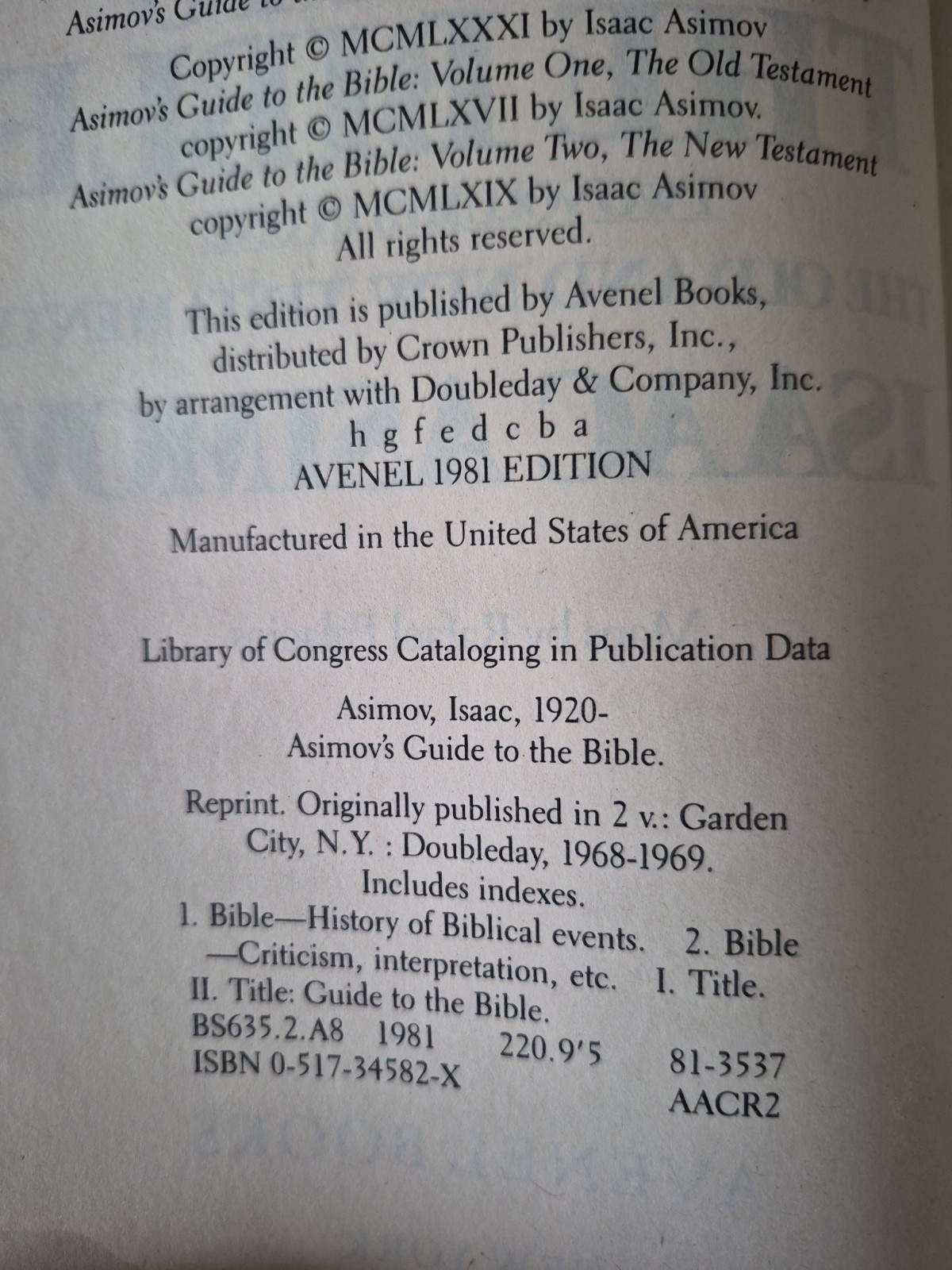 Asimov’s Guide to The Bible by Isaac Asimov (1st Printing) 1981 HC/DJ