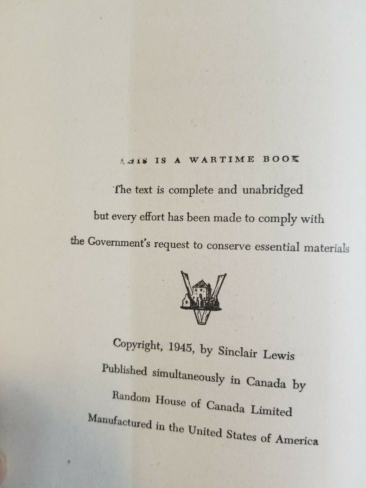 1945 CASS TIMBERLANE Hardcover Book by SINCLAIR LEWIS