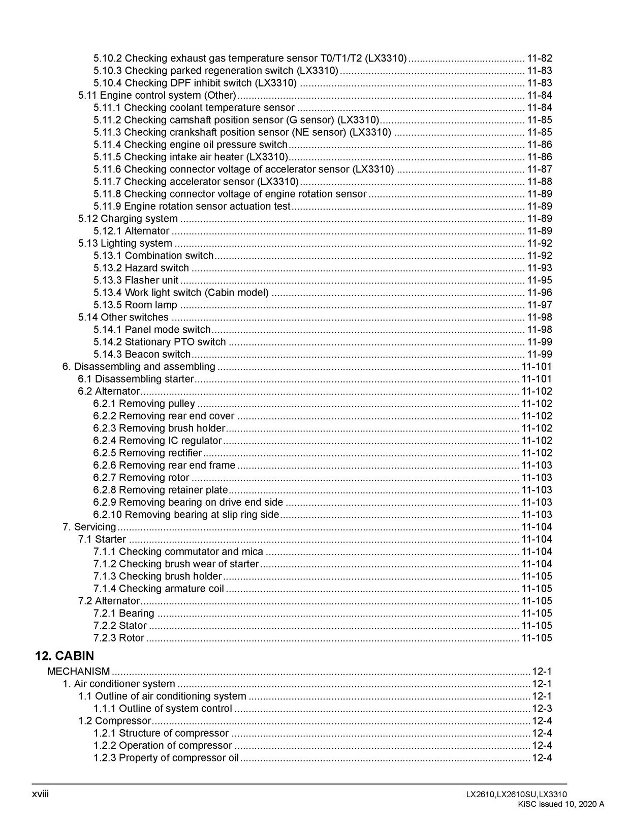 KUBOTA LX2610 LX2610SU LX3310 WORKSHOP MANUAL, BIND – FRONT & BACK – XL FOLDOUTS