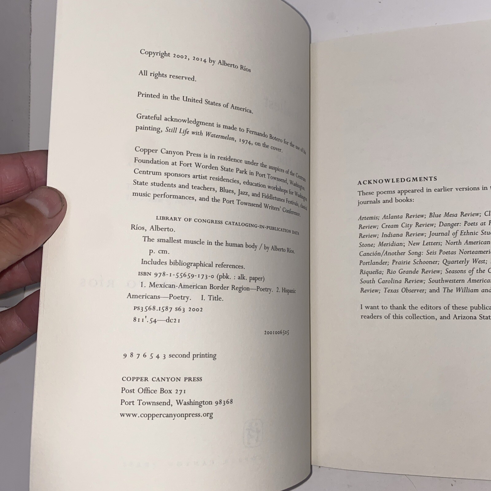 The Smallest Muscle in the Human Body Alberto Rios Poetry Book PB Copper Canyon