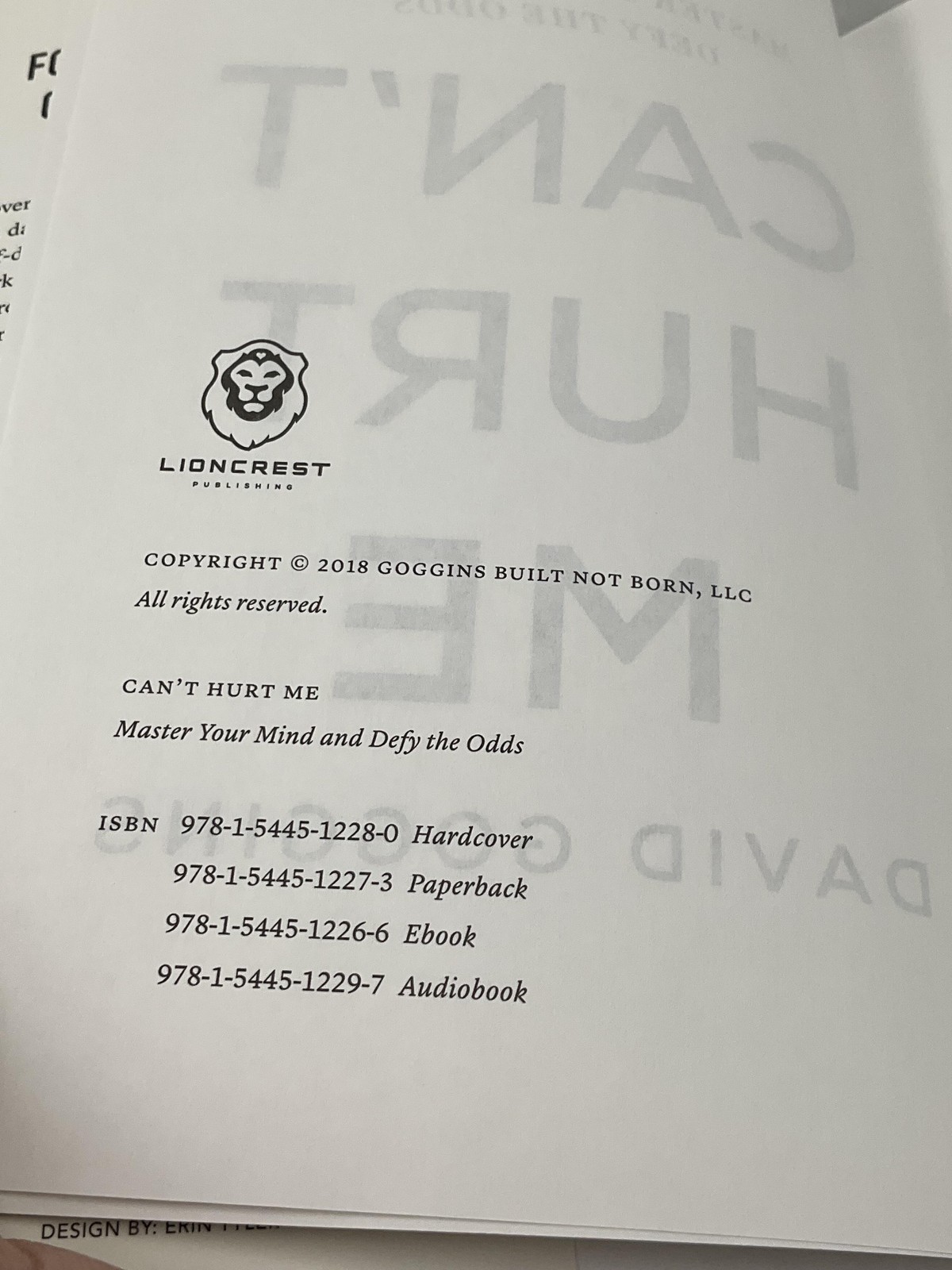 CAN’T HURT ME David Goggins 2018 Hardcover Lioncrest Publishing