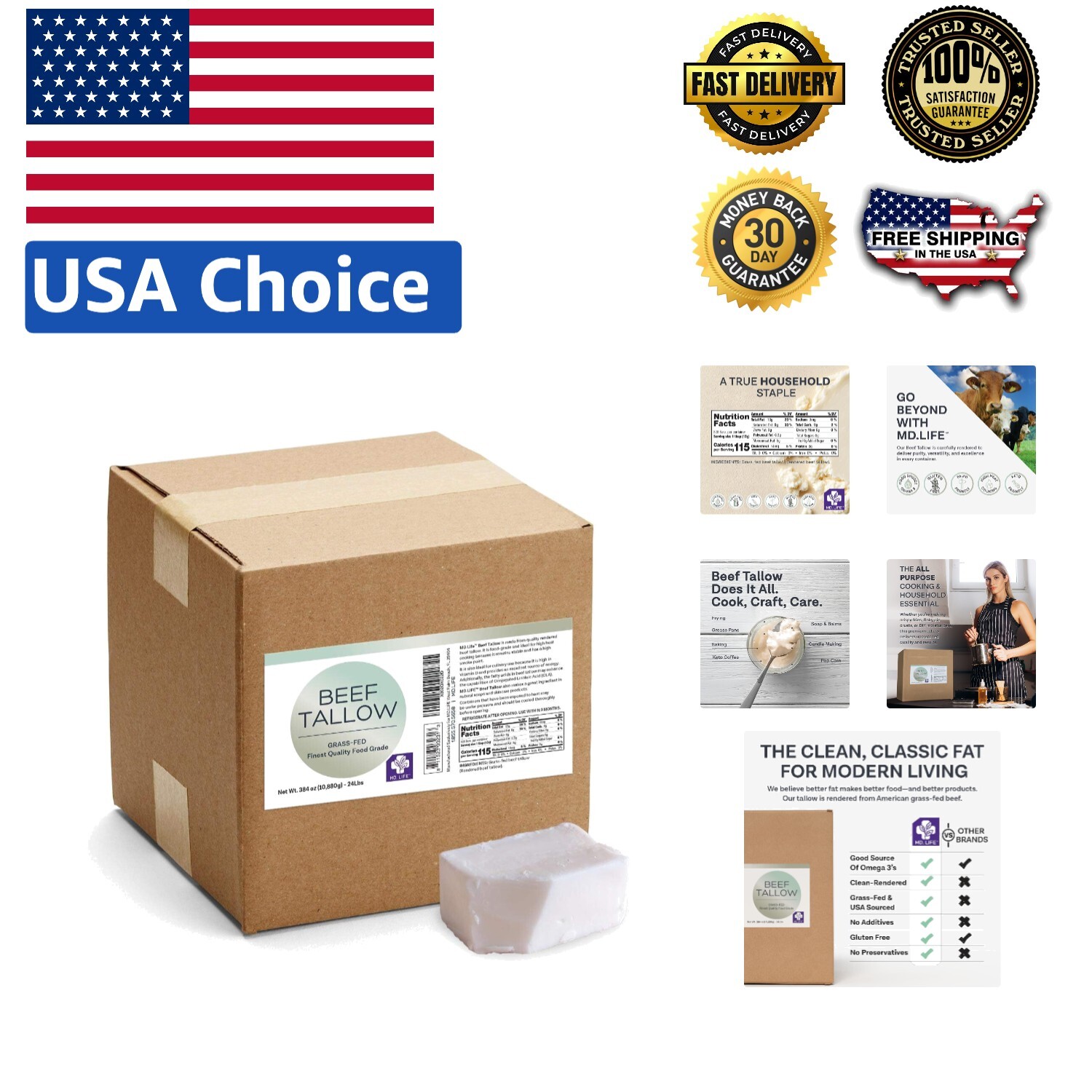 Nutritious Food Grade Beef Tallow – 24 lbs – Ideal for Keto Diet & Health Boost