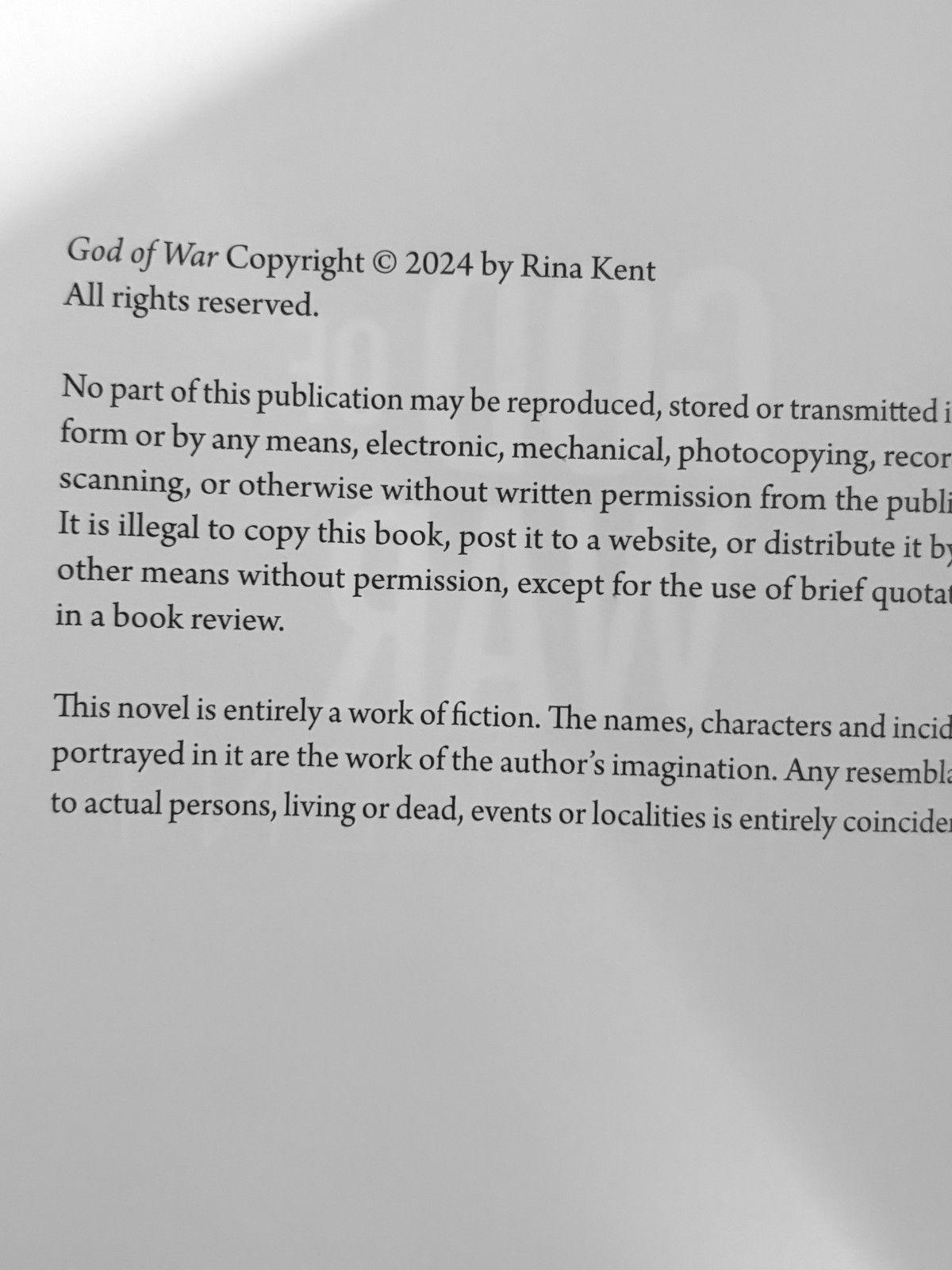 God of War (Legacy of Gods #6) by Rina Kent .. OOP 2024 Hardcover .. OG Model