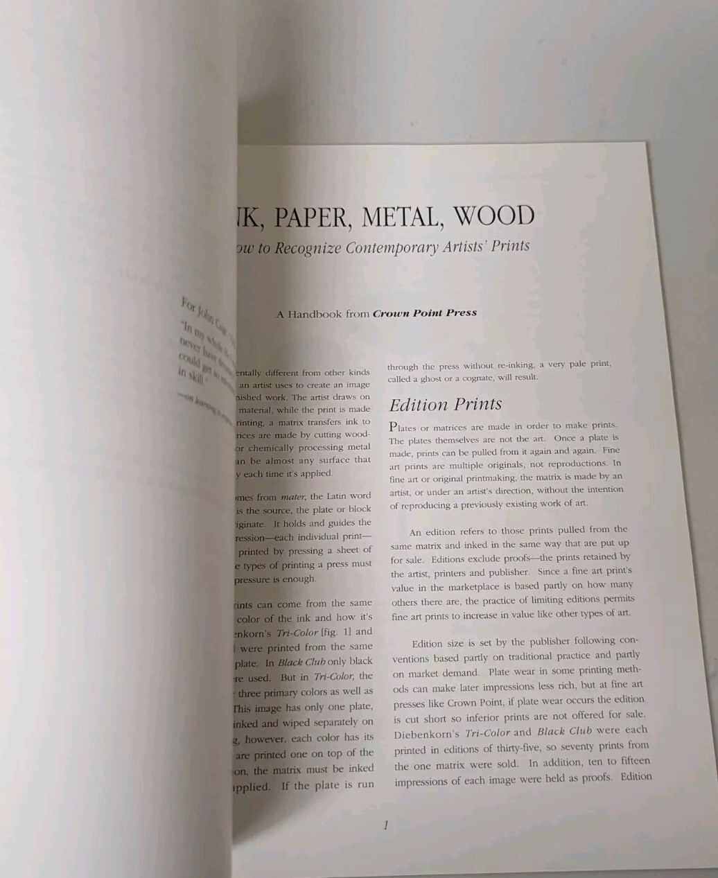 Ink, Paper, Metal, Wood How to Recognize Contemporary Artists’ Prints Brown 62pp