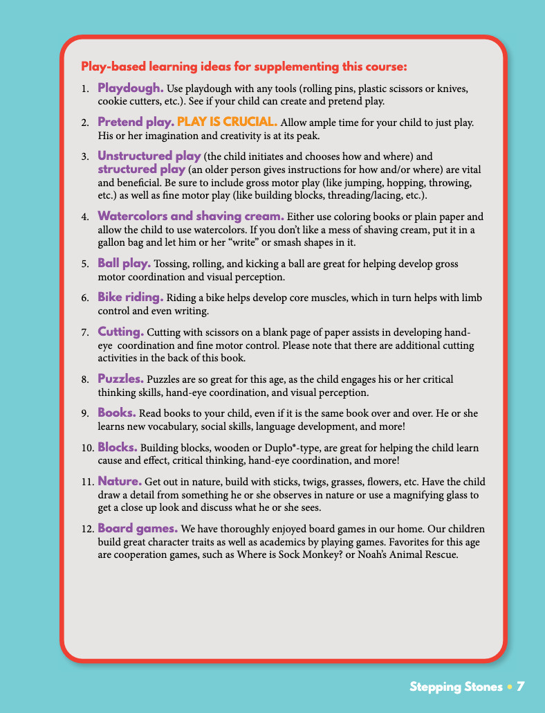 Masterbooks STEPPING STONES preschool curriculum ages 3-4 years MB homeschool