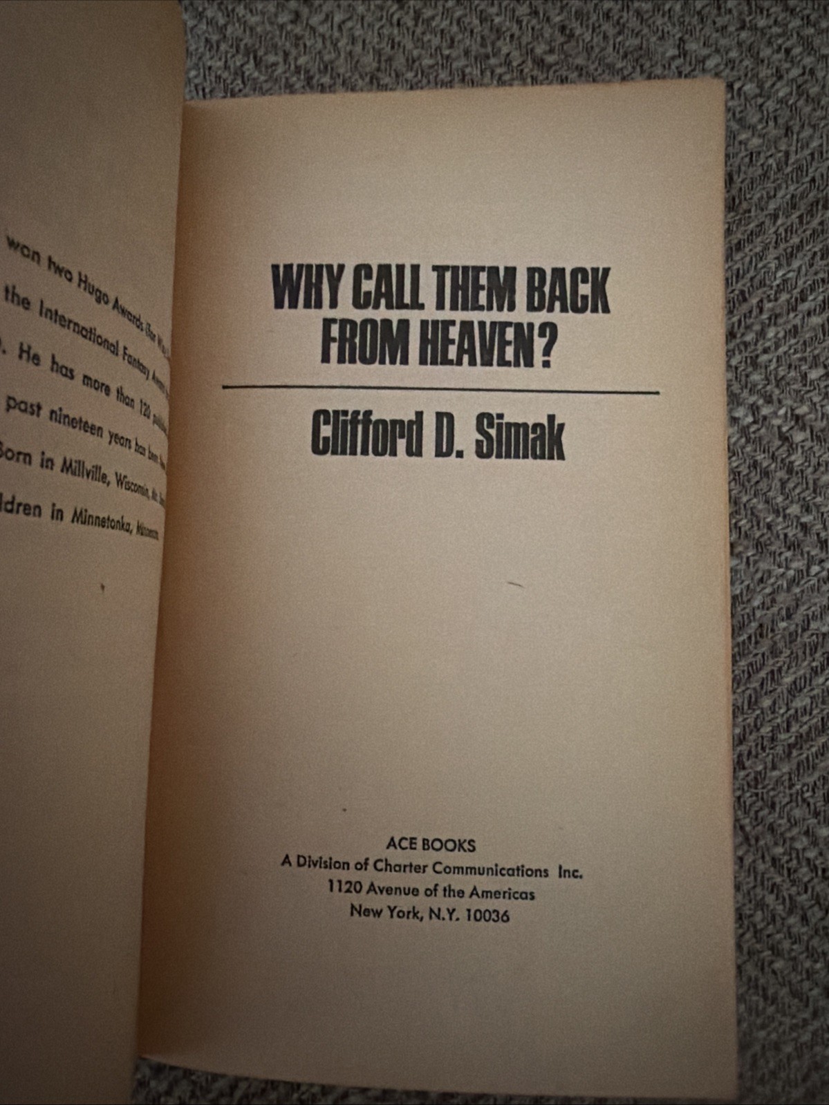 Why Call Them Back From Heaven? Clifford D. Simak Ace SF Special 1968 Dillon cvr