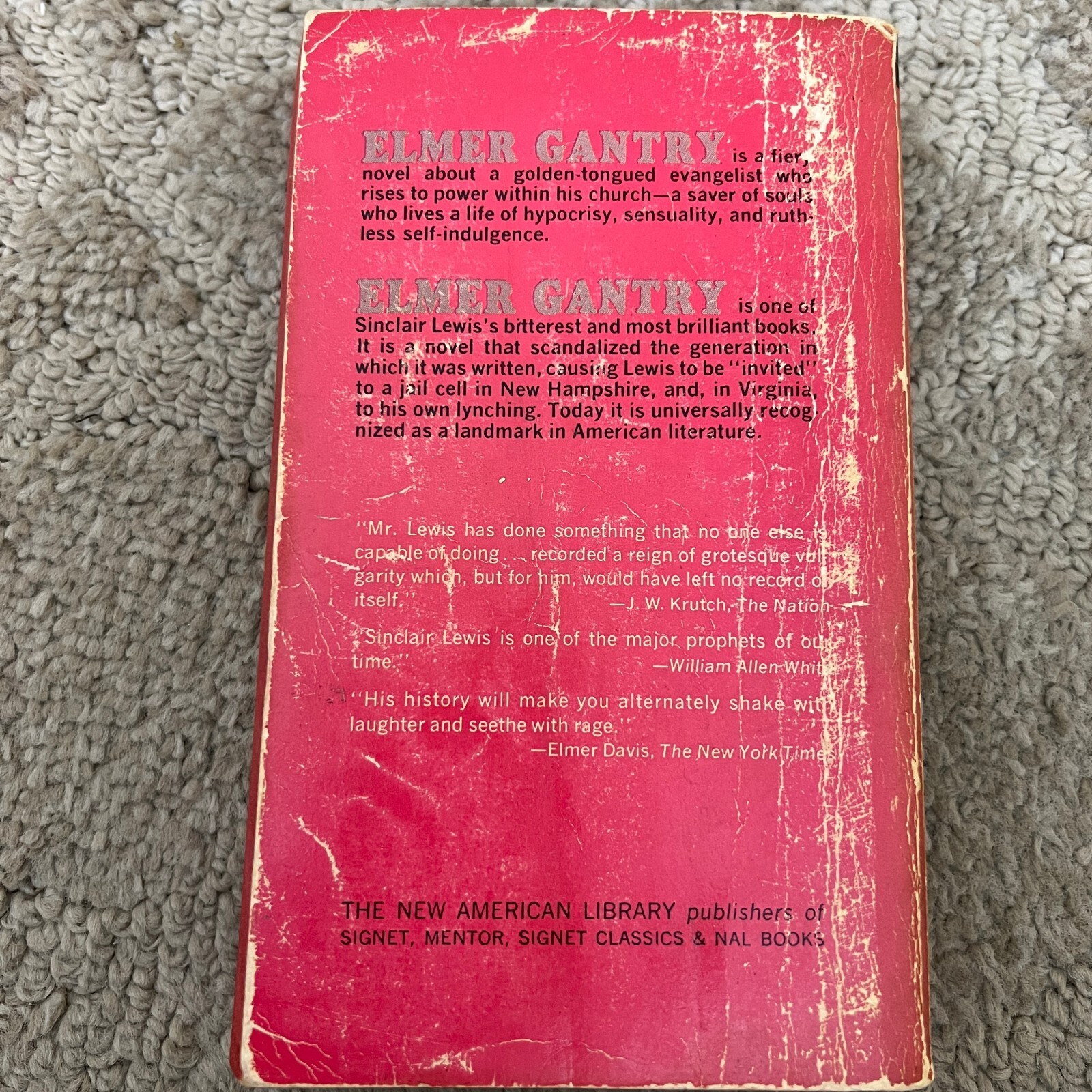 Elmer Gantry Historical Fiction Paperback Book by Sinclair Lewis Signet 1967