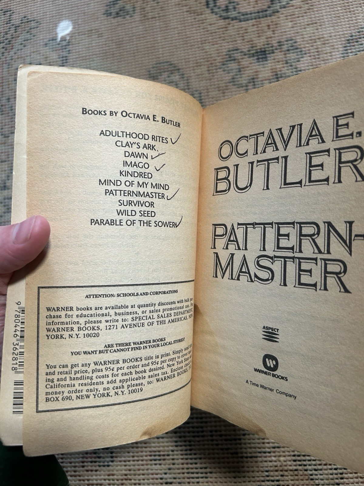 Octavia E. Butler Patternmaster Warner Books Edition PB 1995 Science Fiction