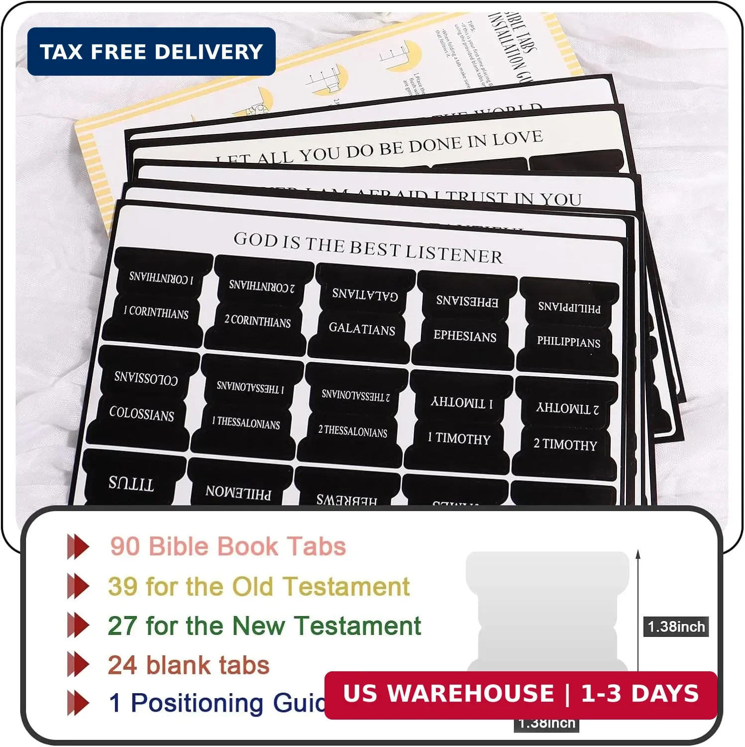 Bible Tabs for Men, 90 Pieces Large Print Small Bible Bookmarks Index Tabs Study