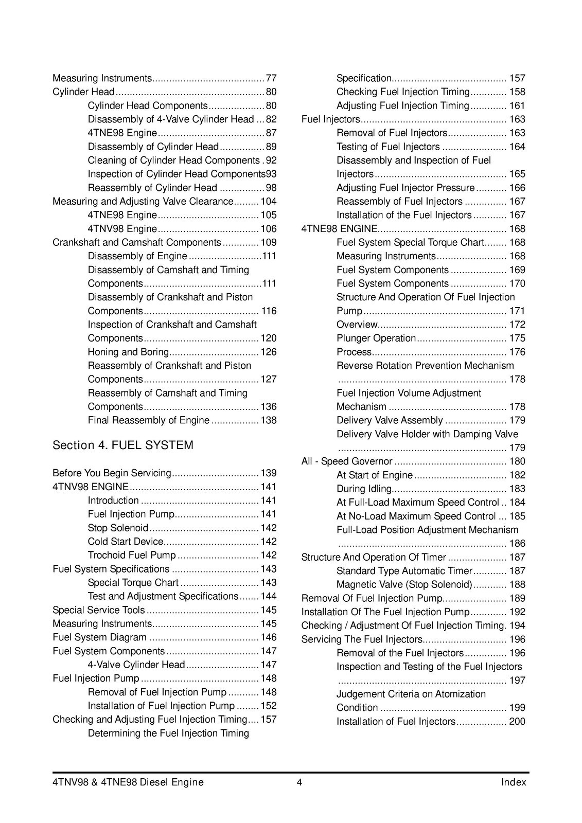 YANMAR 4TNV98 4TNE98 Diesel Engine Service Manual 2008 – WIRE BIND – COVERED