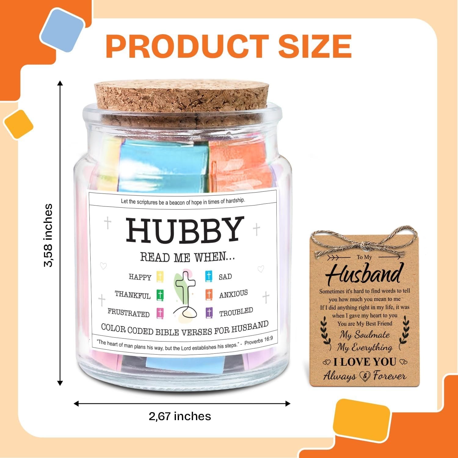 Meaningful Christian Gifts for Husband – Color-Coded Bible Verse Jar, 5 oz