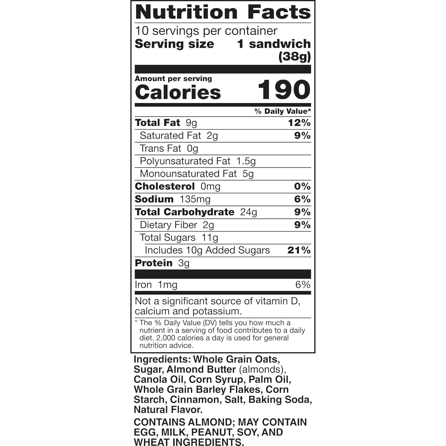 Individually Wrapped Cinnamon Almond Butter Bars, 10 Ct x 6